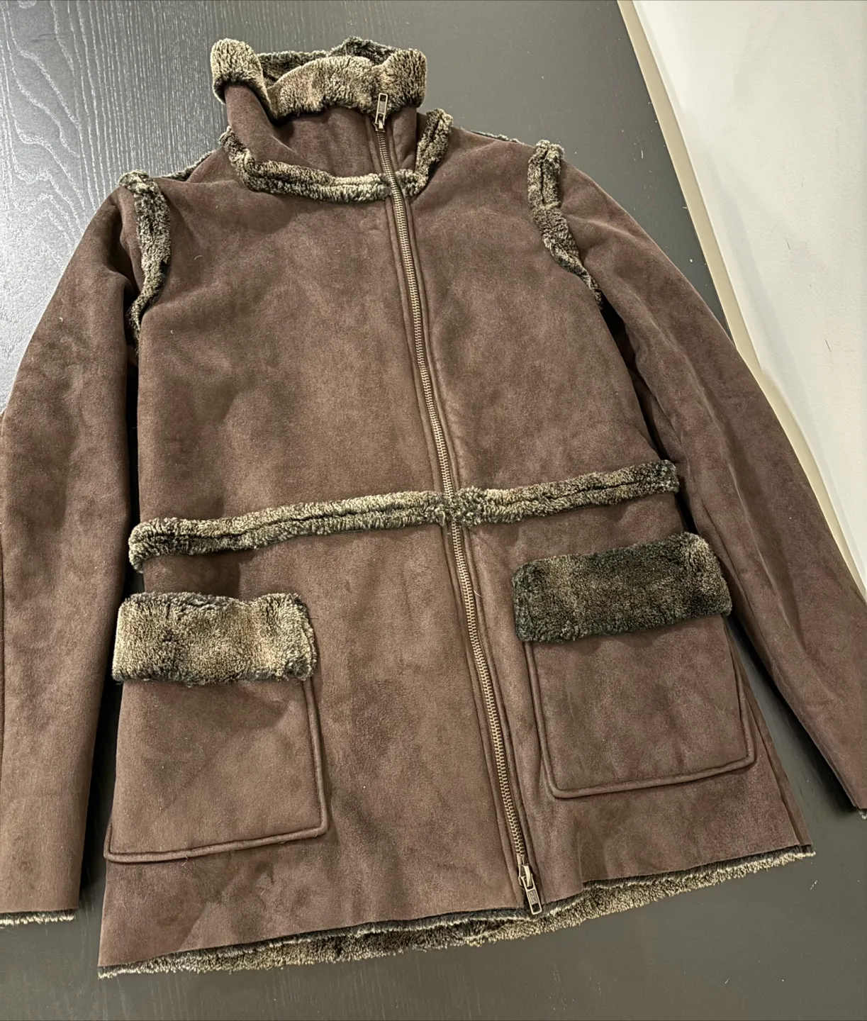 Joe Fresh Brown Faux Suede & Fur Jacket - Size M image indicator(2)