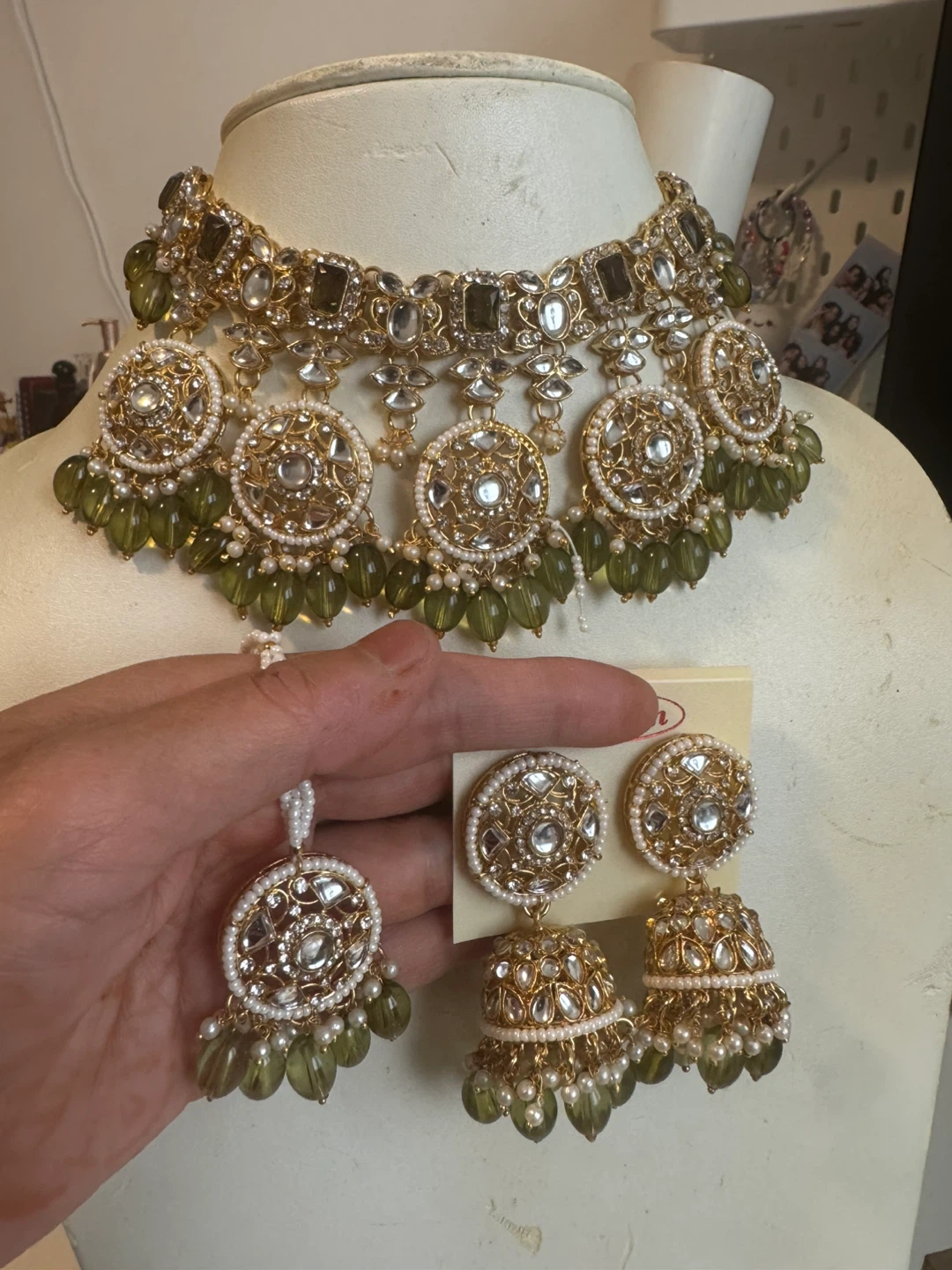 Necklace and Earring Set - Green & Gold - photo 2