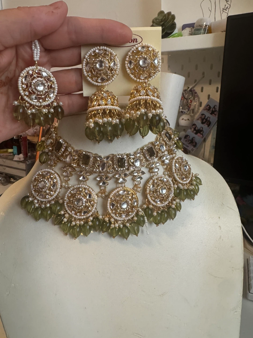 Necklace and Earring Set - Green & Gold - photo 3