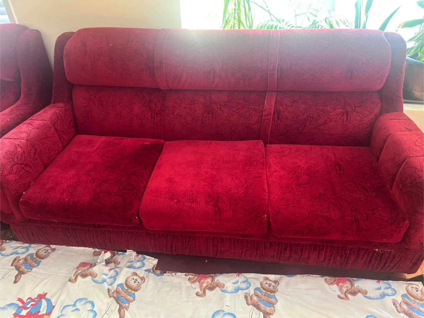 Red Floral Pattern Sofa - 3 Seater - photo 2