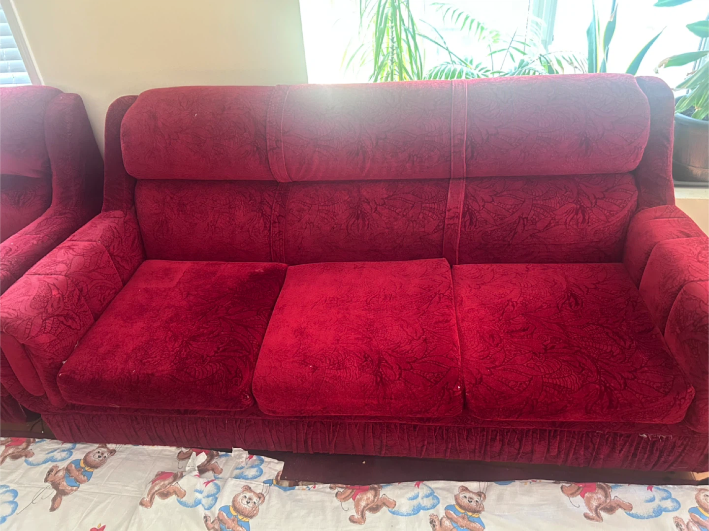 Red Floral Pattern Sofa - 3 Seater