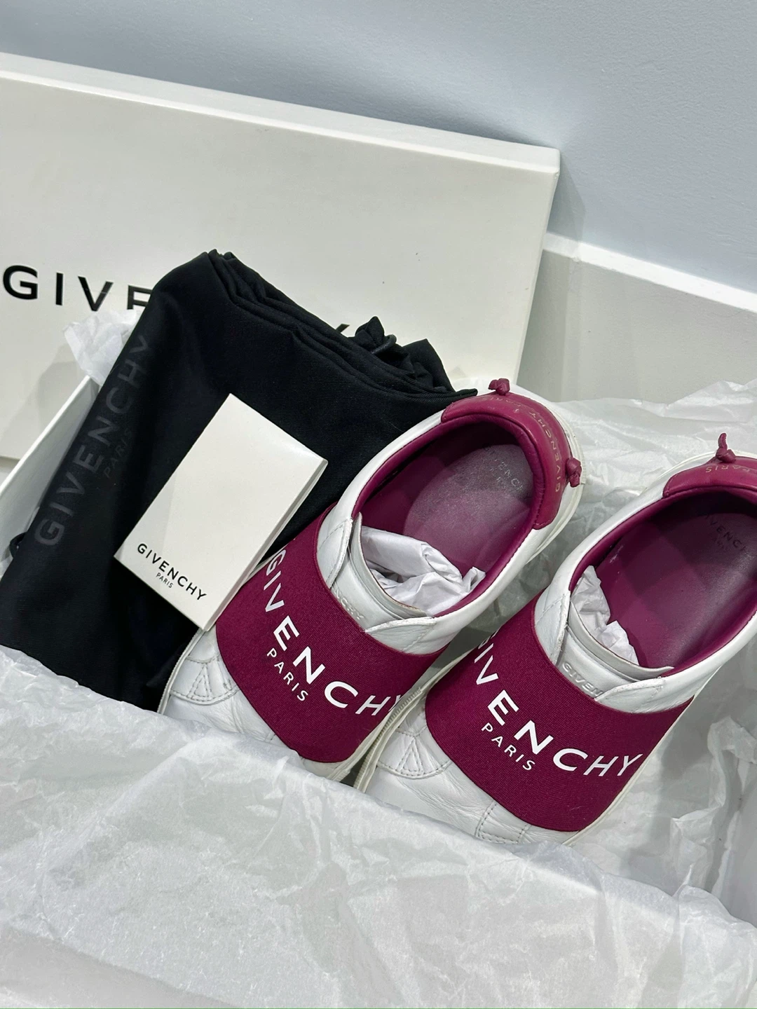 Givenchy Paris White & Purple Slip-On Sneakers