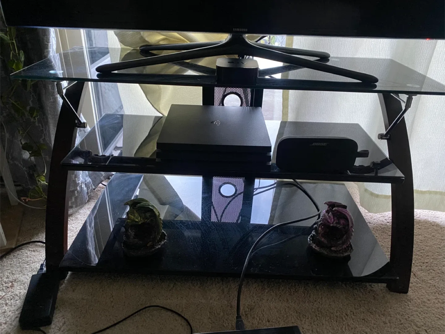 Black Glass TV Stand with Wood Frame 🥕 thumbnail