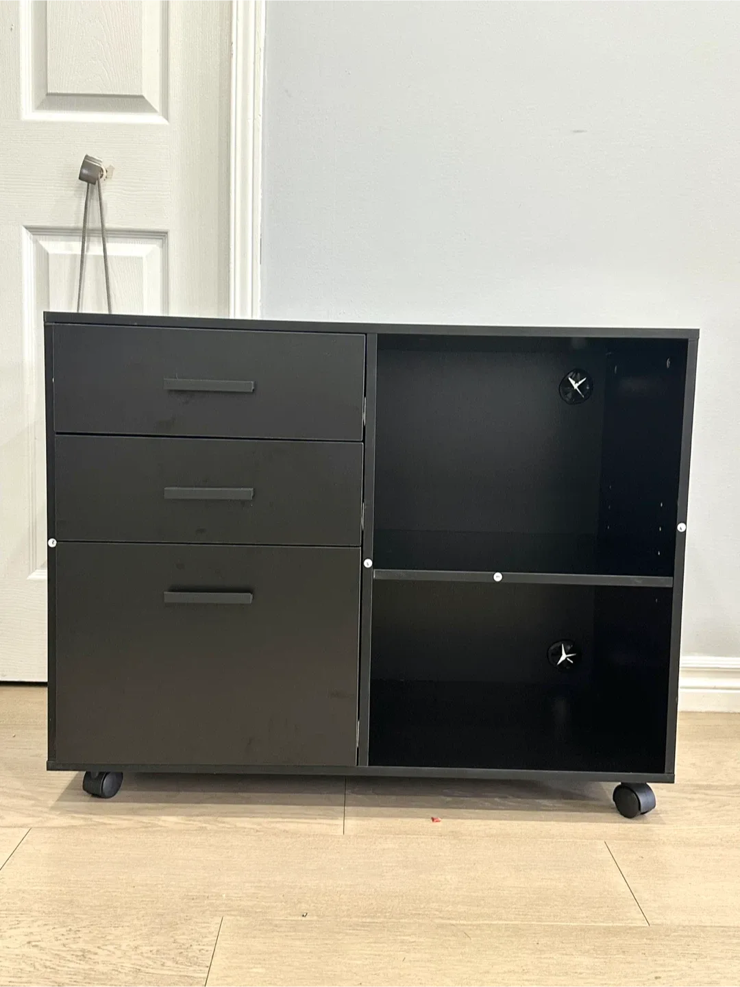 Black File Cabinet with 3 Drawers & Open Storage image indicator(2)