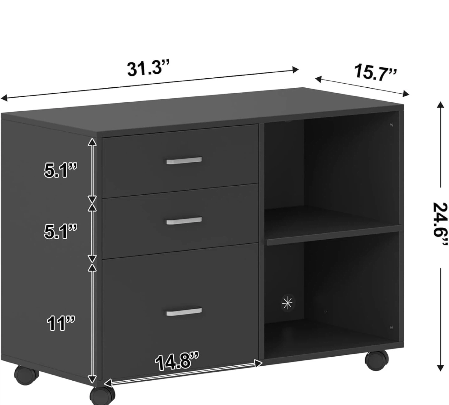 Black File Cabinet with 3 Drawers & Open Storage - photo 4