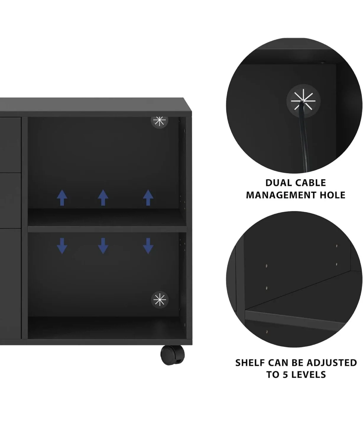 Black File Cabinet with 3 Drawers & Open Storage image indicator(6)