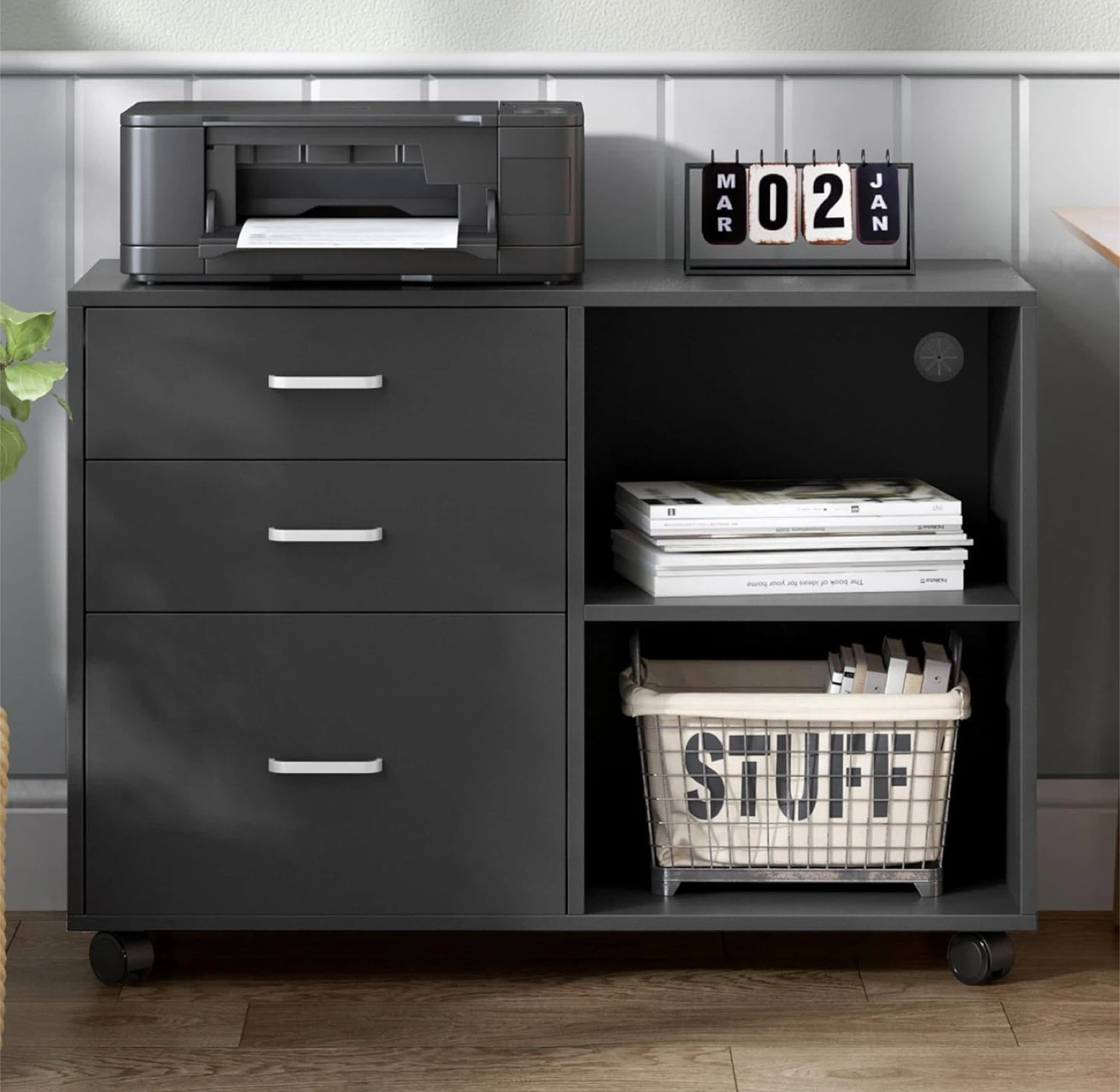 Black File Cabinet with 3 Drawers & Open Storage - photo 3