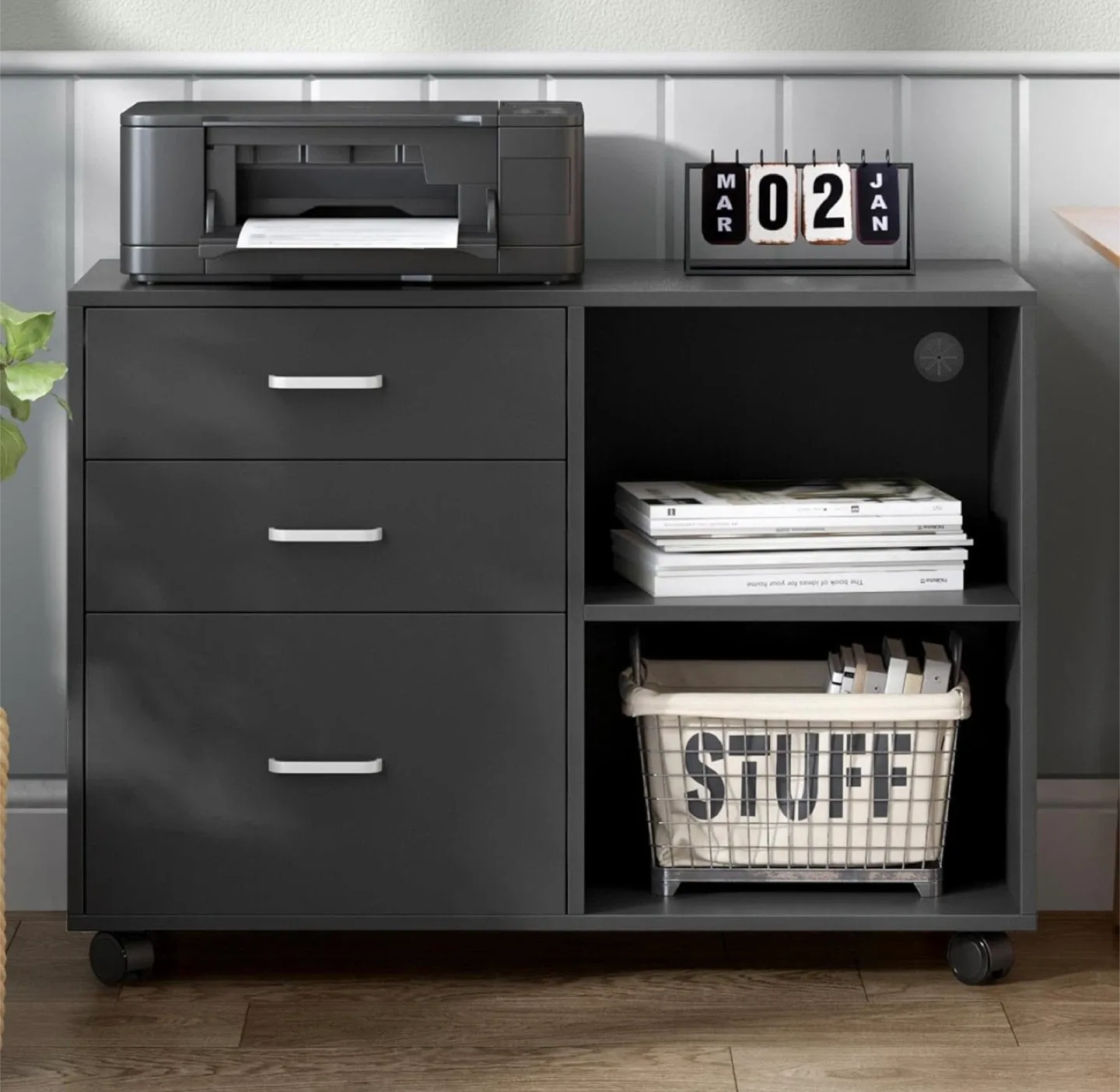 Black File Cabinet with 3 Drawers & Open Storage image indicator(3)