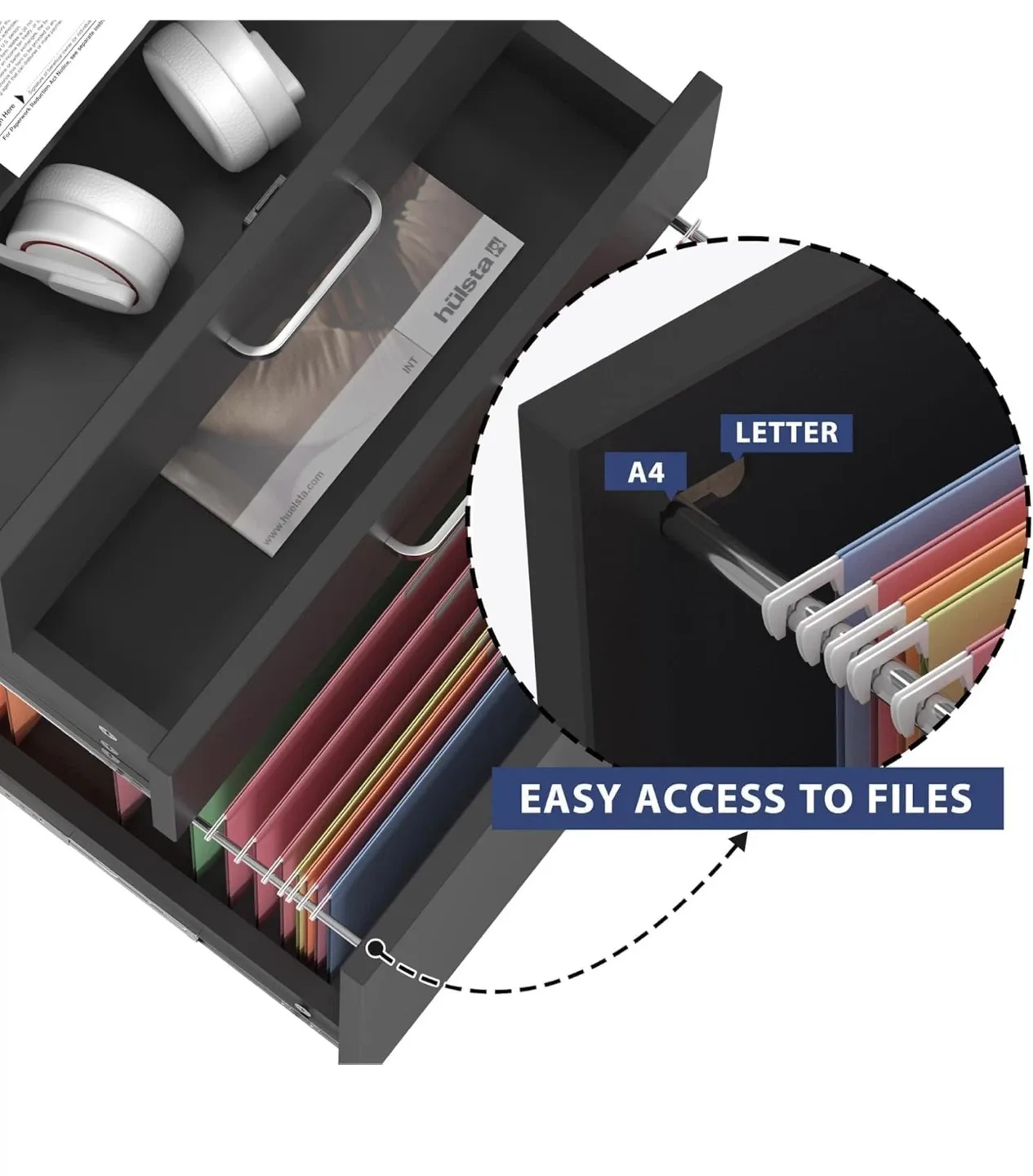 Black File Cabinet with 3 Drawers & Open Storage image indicator(7)