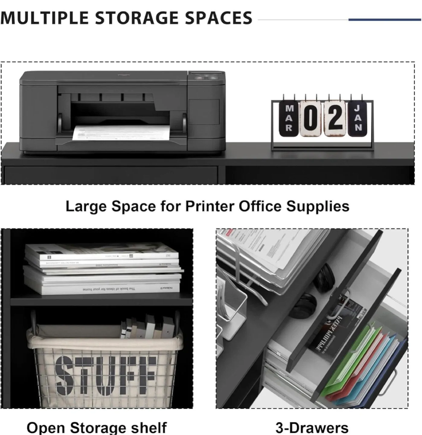 Black File Cabinet with 3 Drawers & Open Storage image indicator(8)