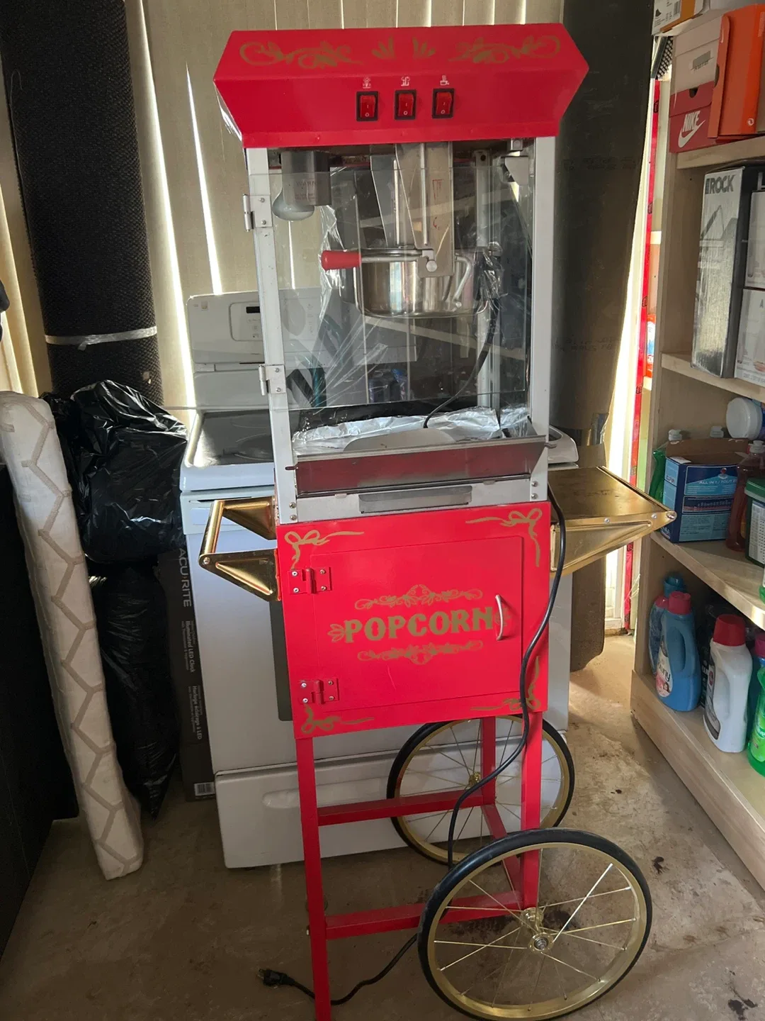 Red Popcorn Machine with Cart