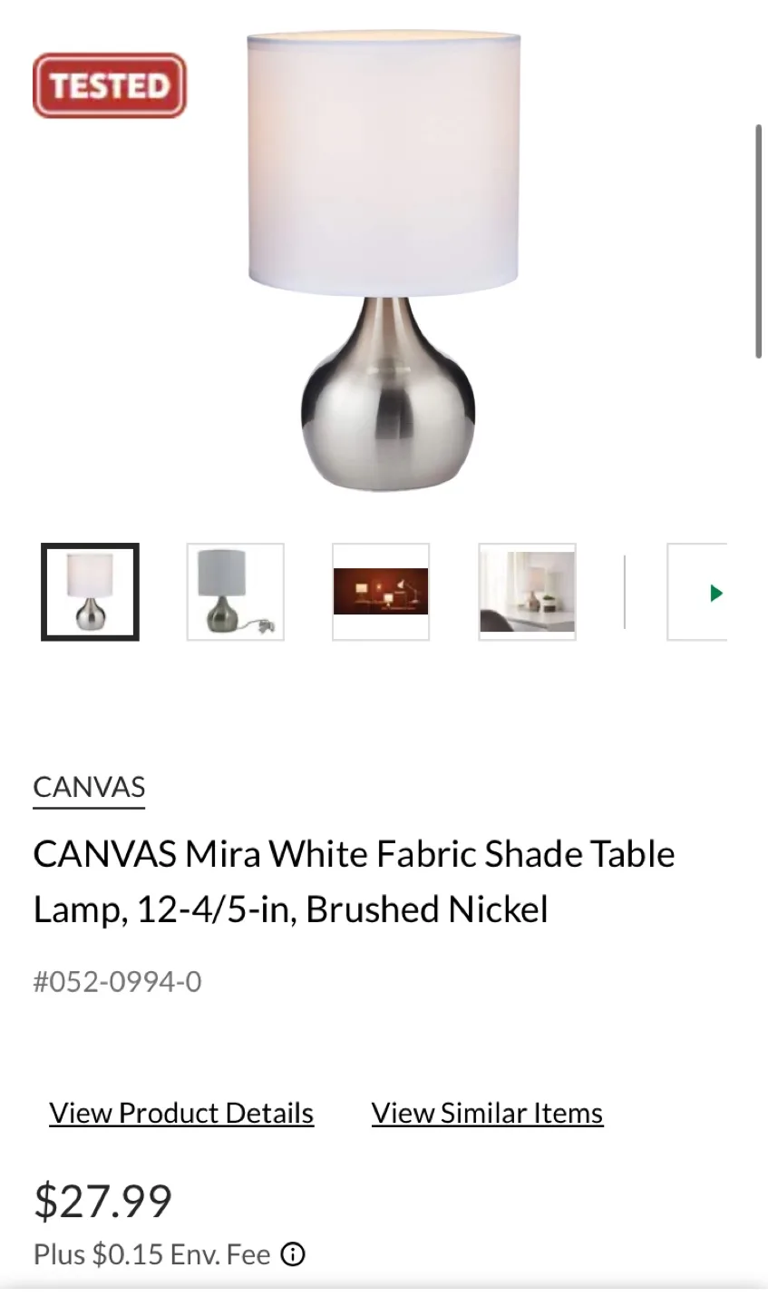 CANVAS Mira White Fabric Shade Table Lamp, Brushed Nickel base image indicator(8)