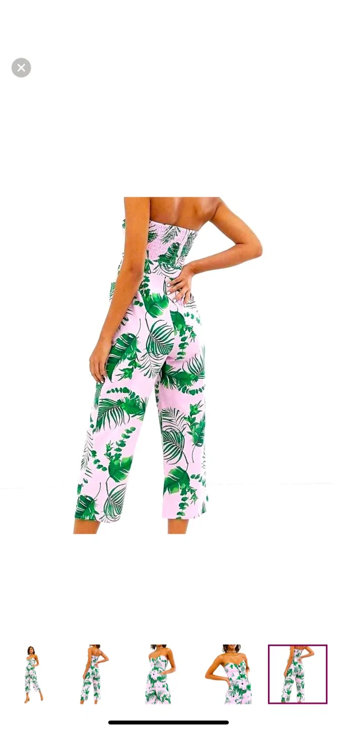 ASOS Tropical Print Strapless Linen Blend Jumpsuit image indicator(5)