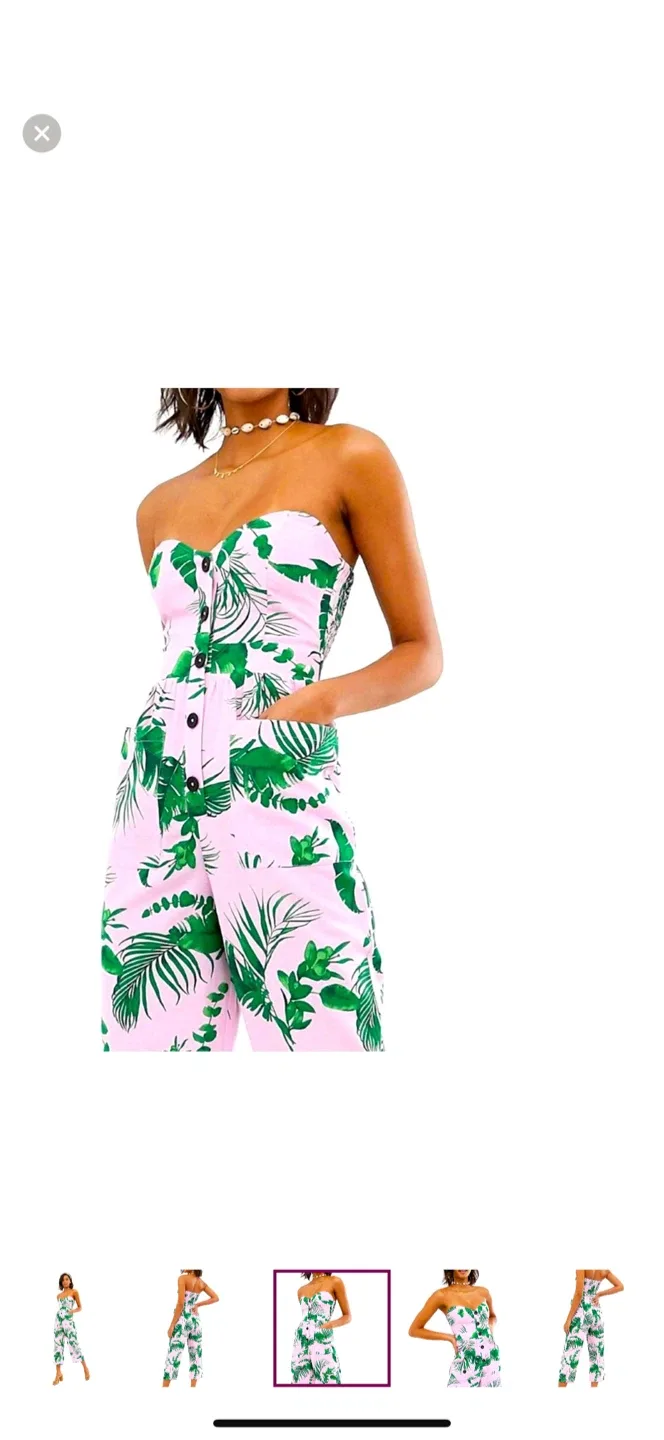 ASOS Tropical Print Strapless Linen Blend Jumpsuit image indicator(3)