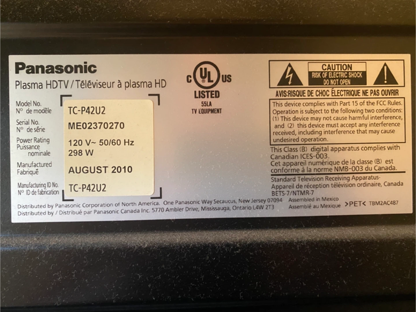 Panasonic Plasma HDTV TC-P42U2 - photo 5