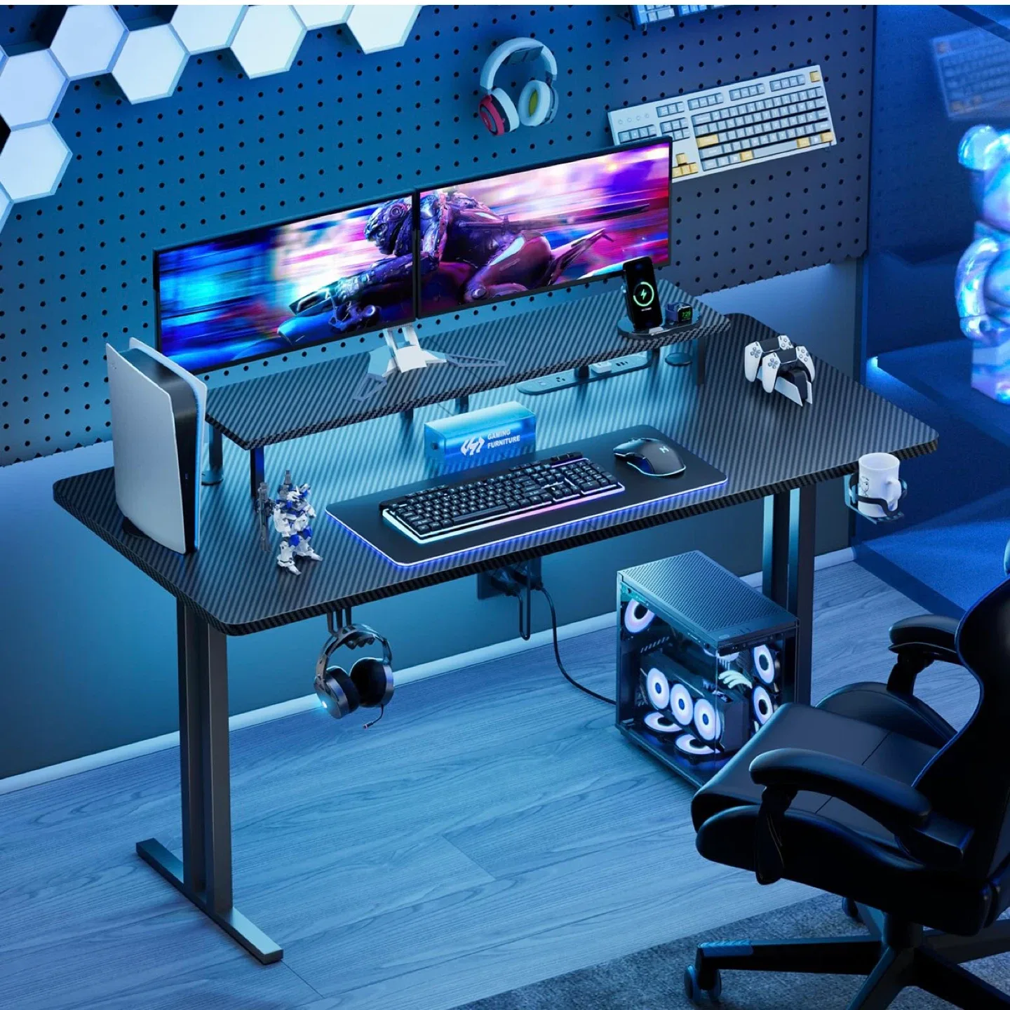 HLDIRECT 63 Inch Gaming Desk with LED Lights & Power Outlet image indicator(2)