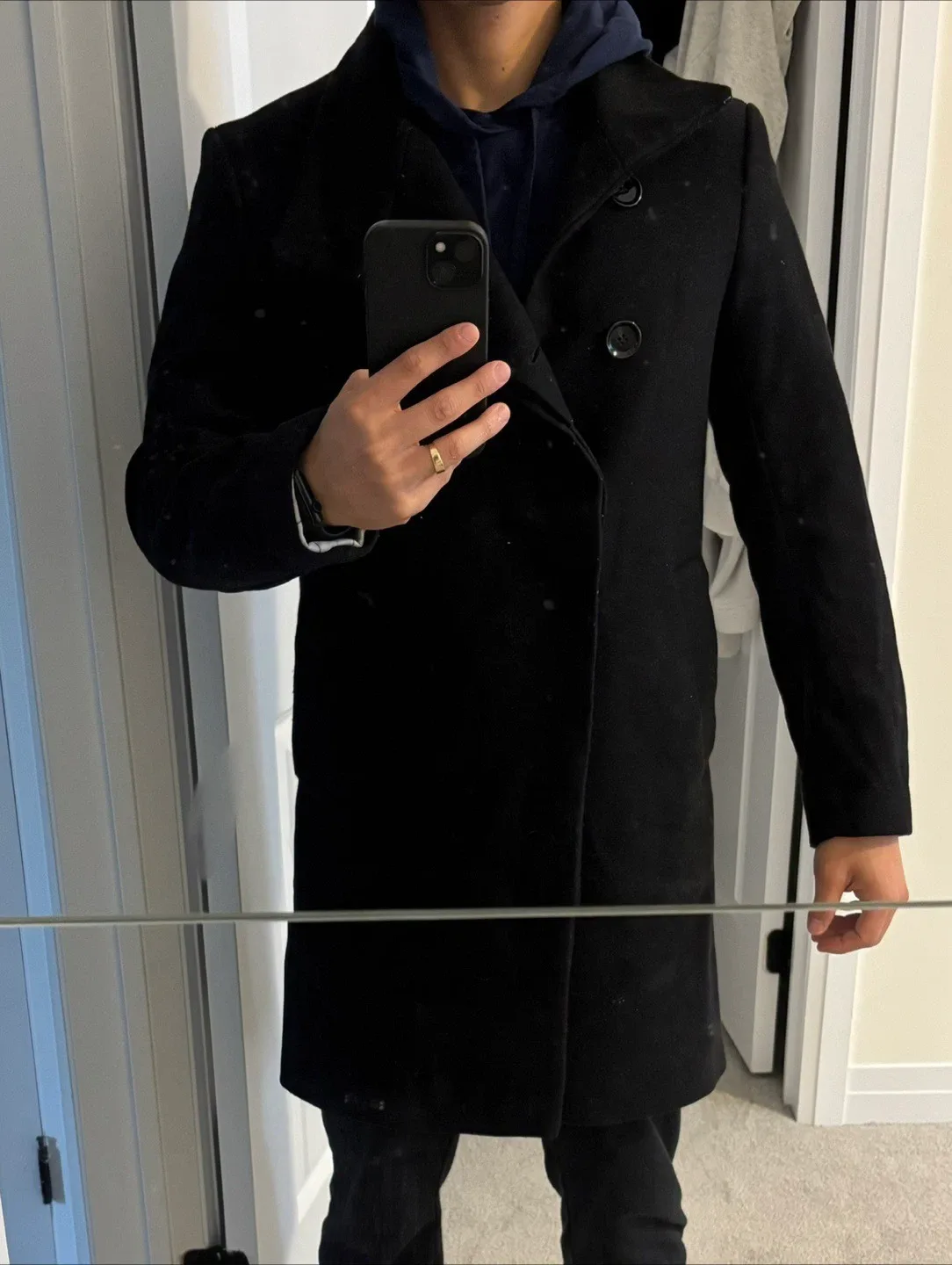 Zara Black Wool Blend Pea Coat - Size S image indicator(5)