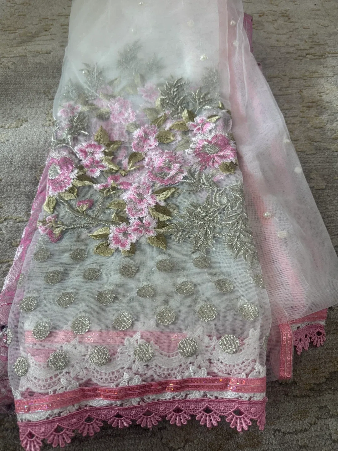 3pcs Pink Embroidered gharara Pakistani Suit image indicator(3)