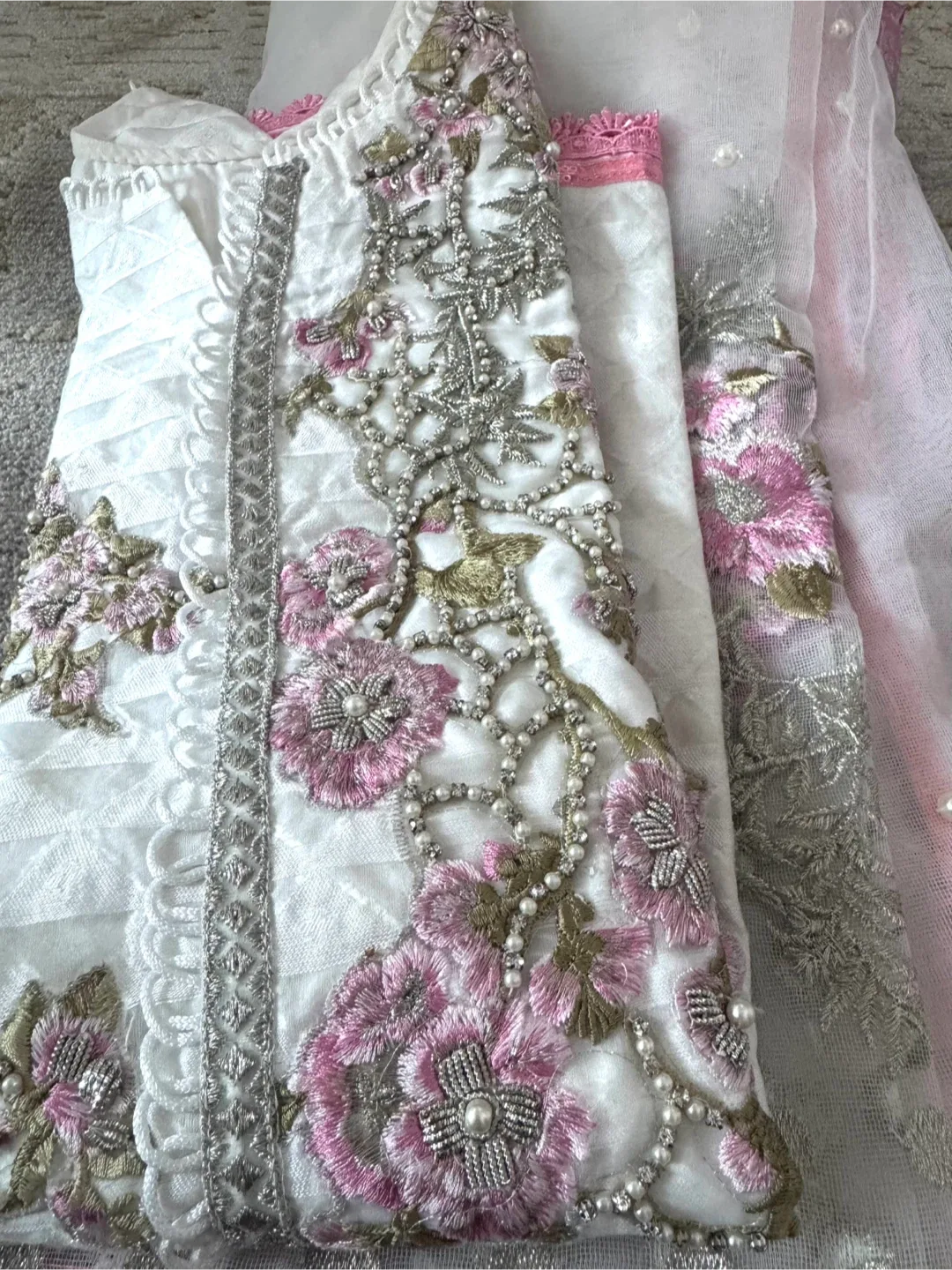 3pcs Pink Embroidered gharara Pakistani Suit image indicator(2)