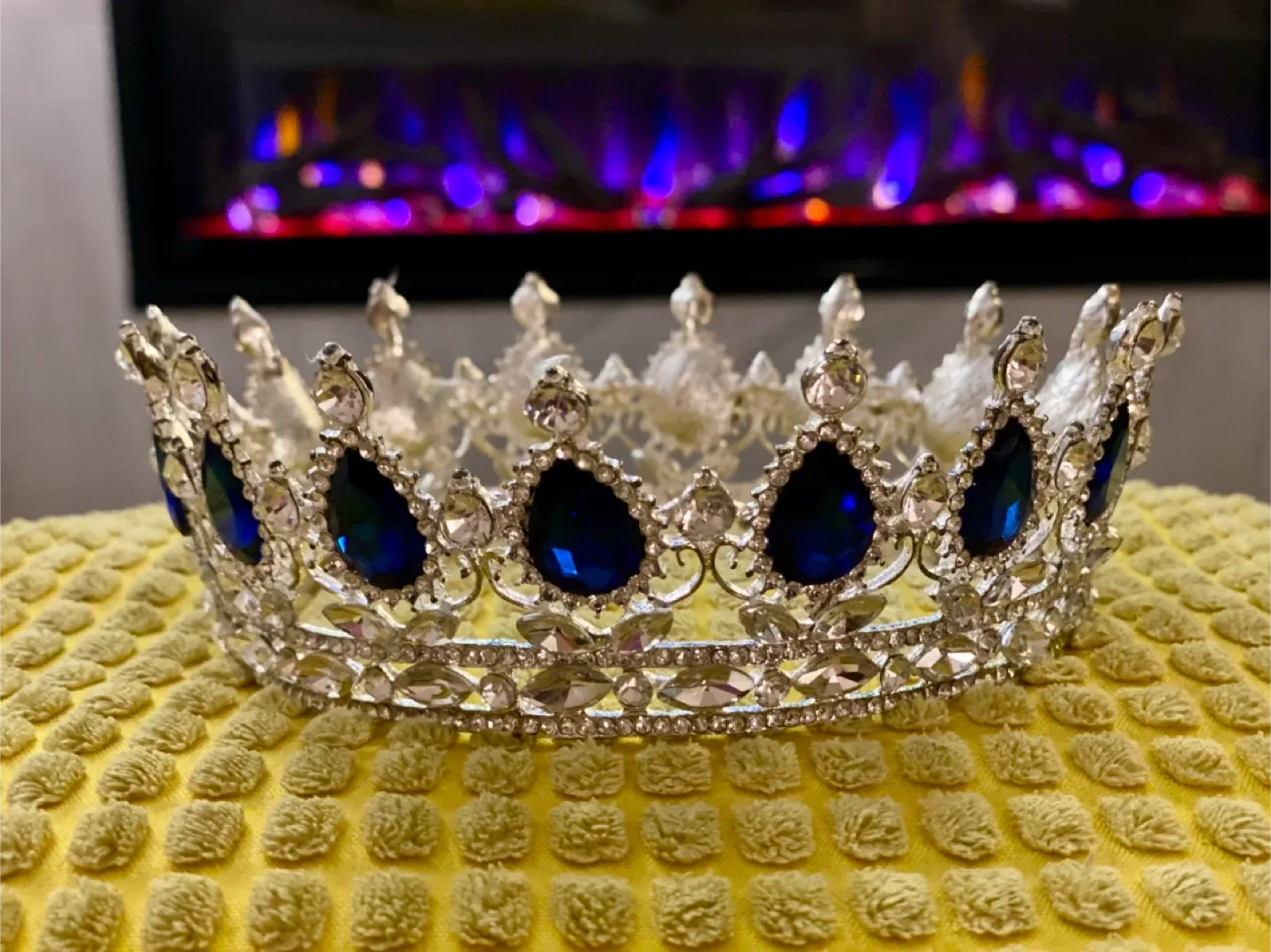 Rhinestone Tiara Crown - Silver & Blue thumbnail