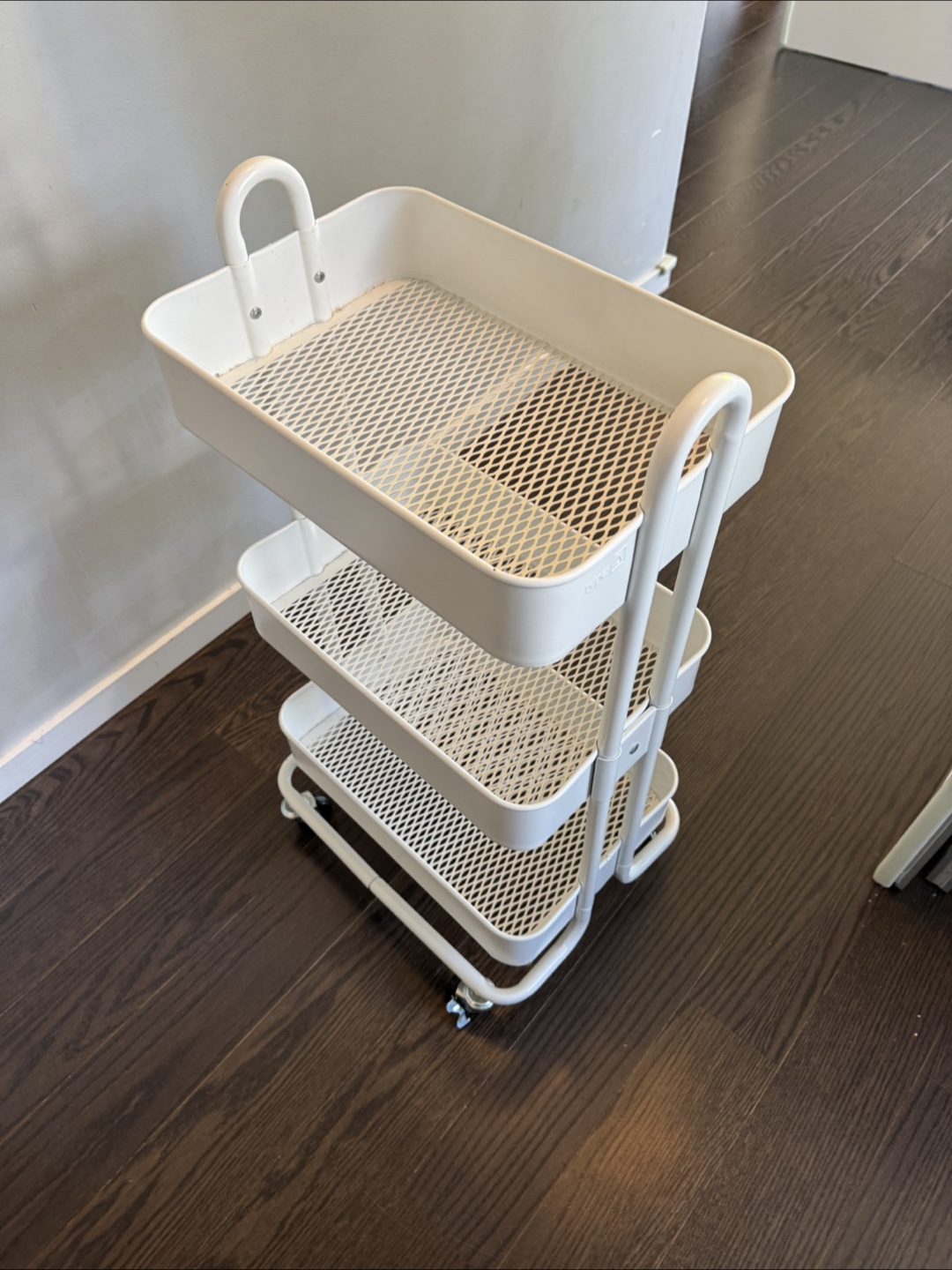 3-Tier White Utility Cart on Wheels