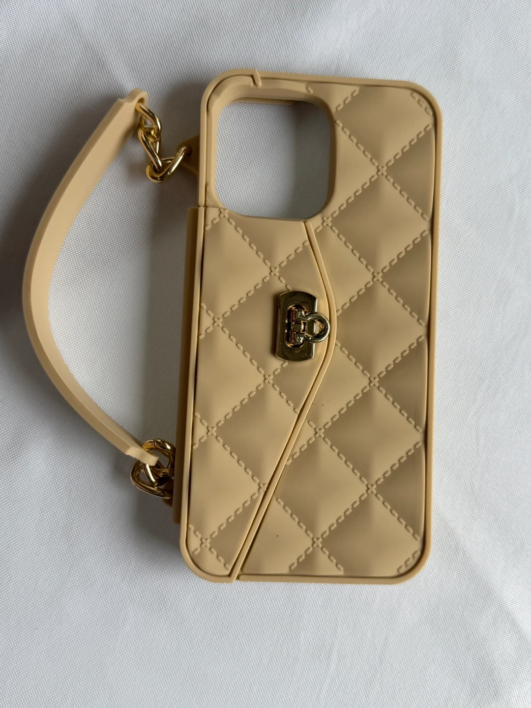 Beige Quilted iPhone 14 Pro Max  Case with Handle