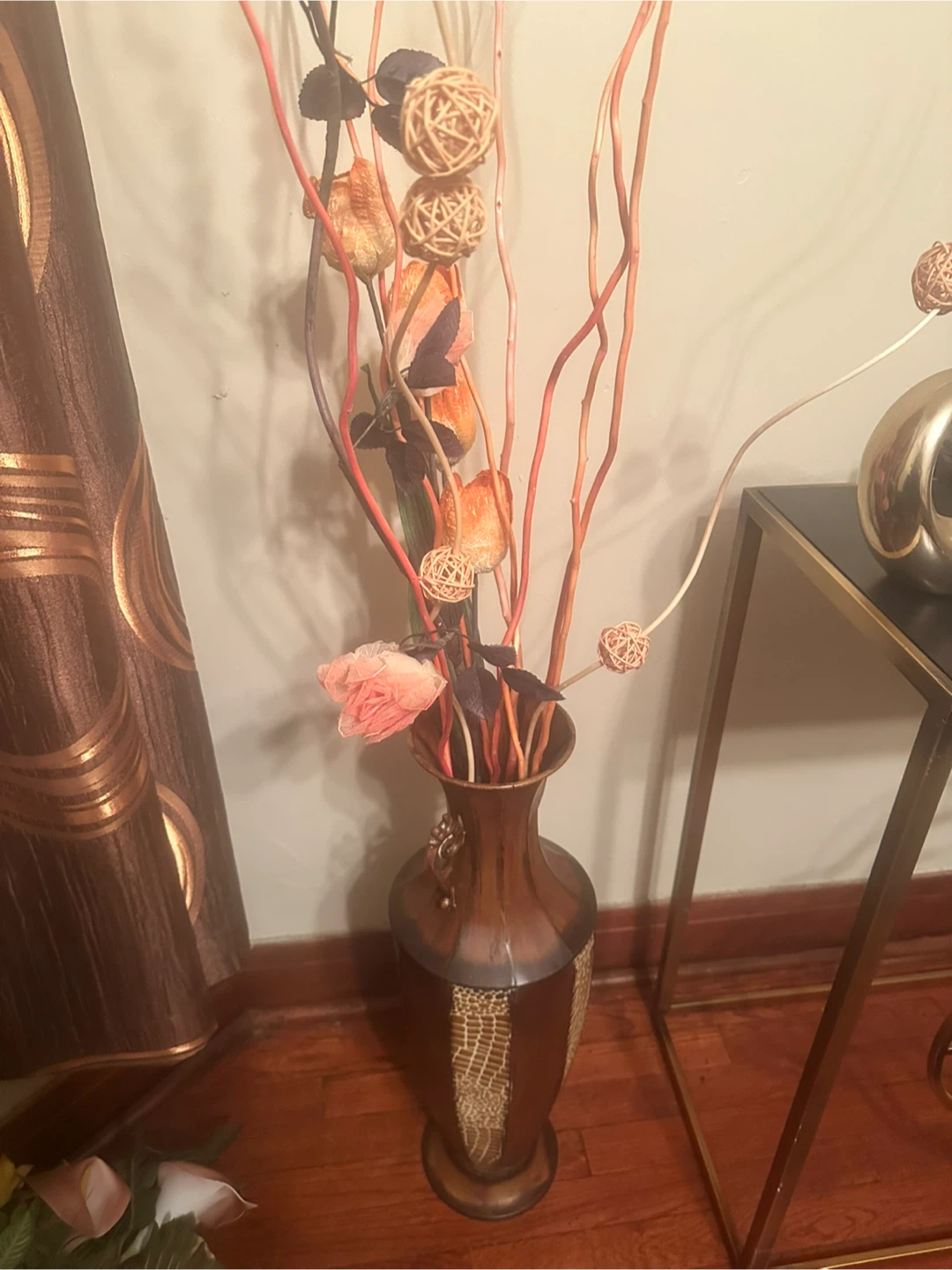 Decorative Brown Vase with Floral Arrangement