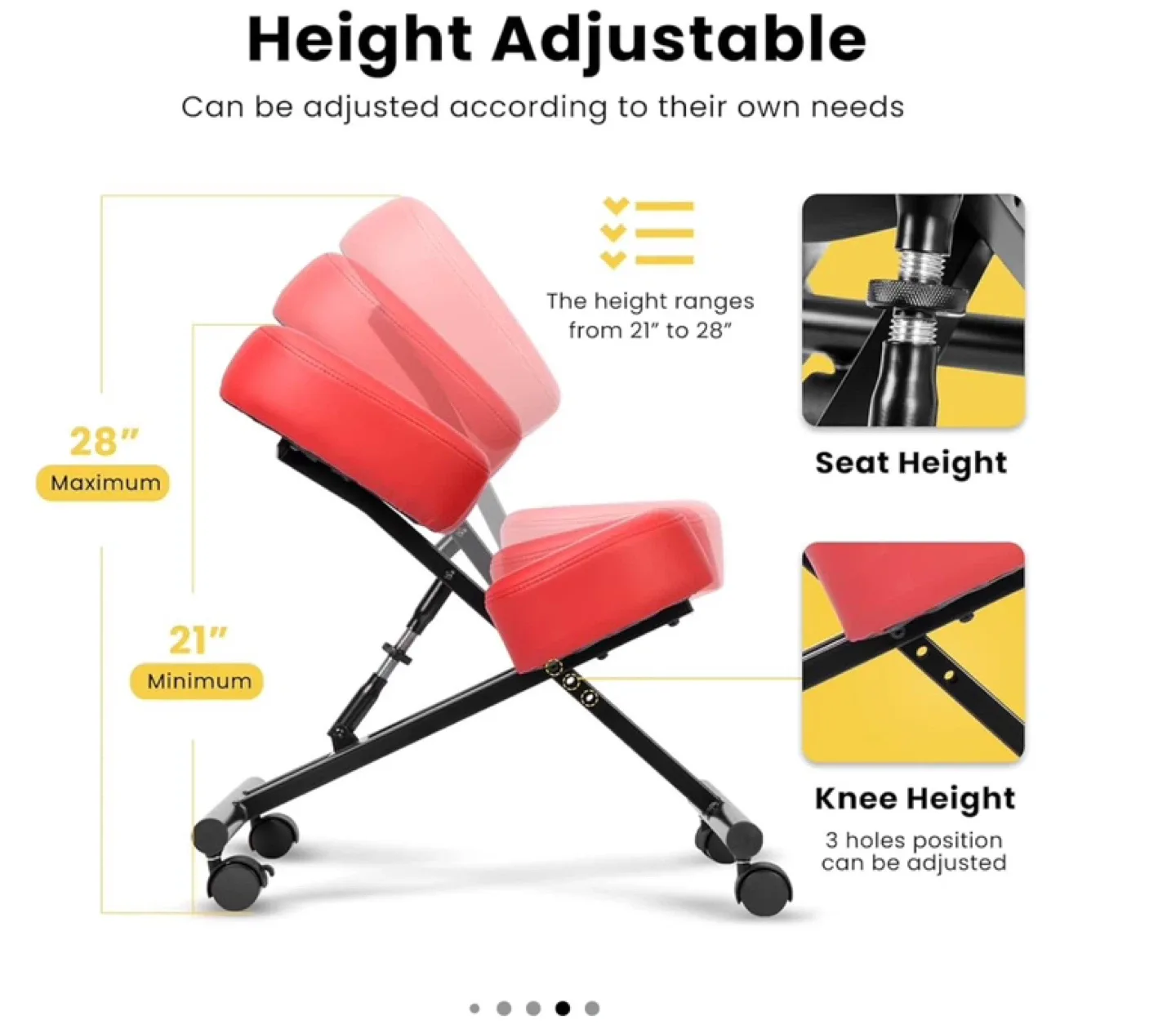 Red Ergonomic Kneeling Chair, Adjustable image indicator(3)