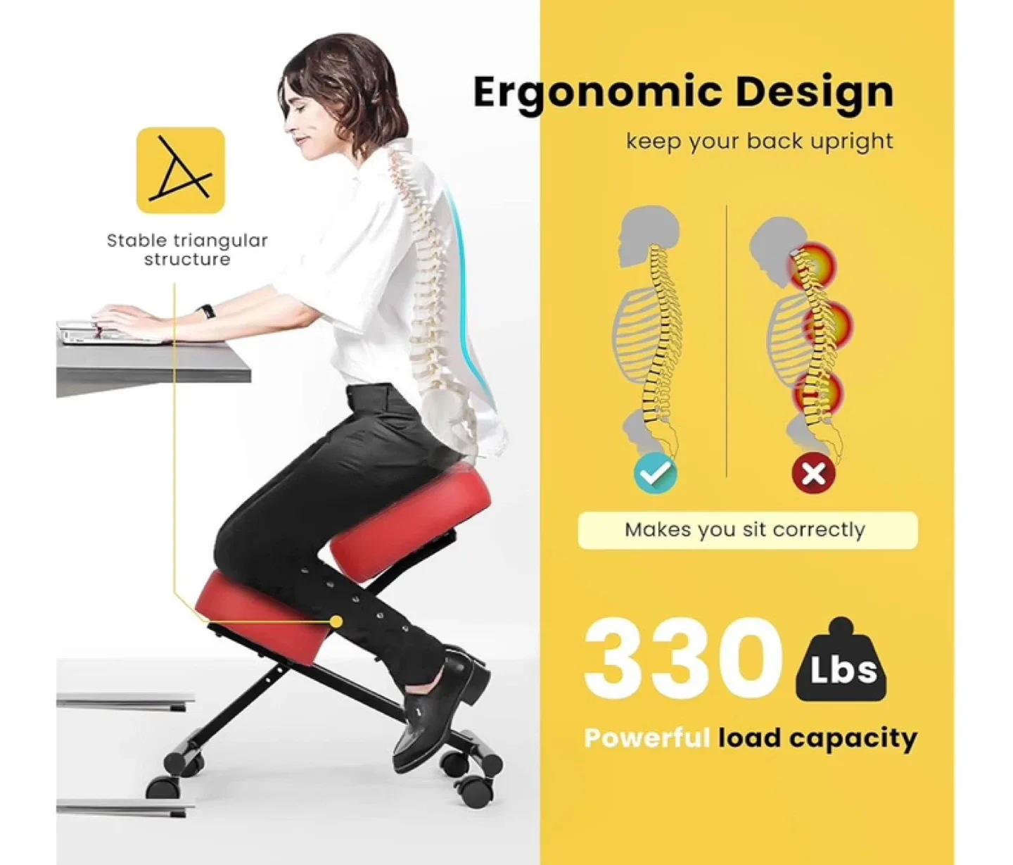 Red Ergonomic Kneeling Chair, Adjustable image indicator(4)