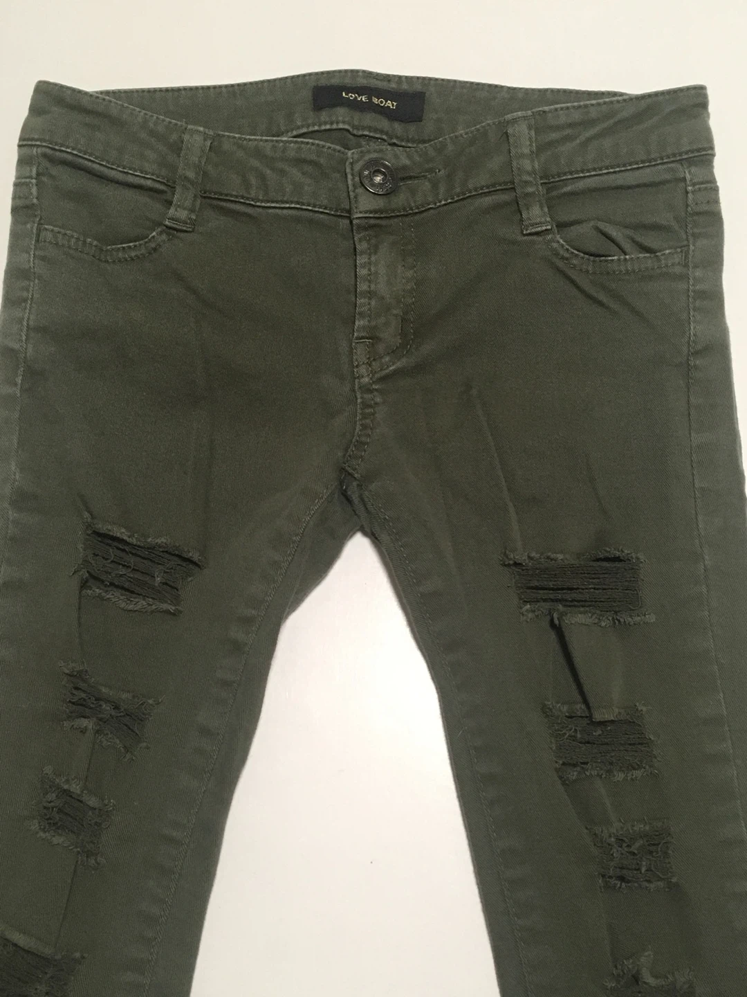 🥕Love Boat Olive Green Ripped Jeans Denim Size Small Women's
