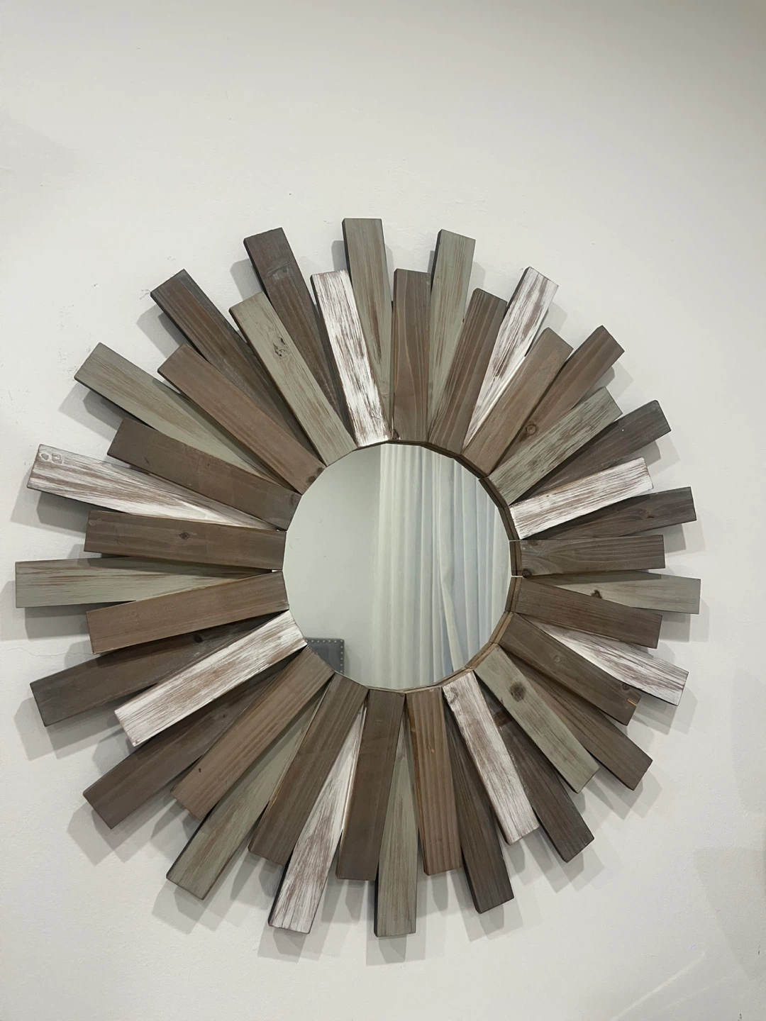 Round Wood Sunburst Mirror