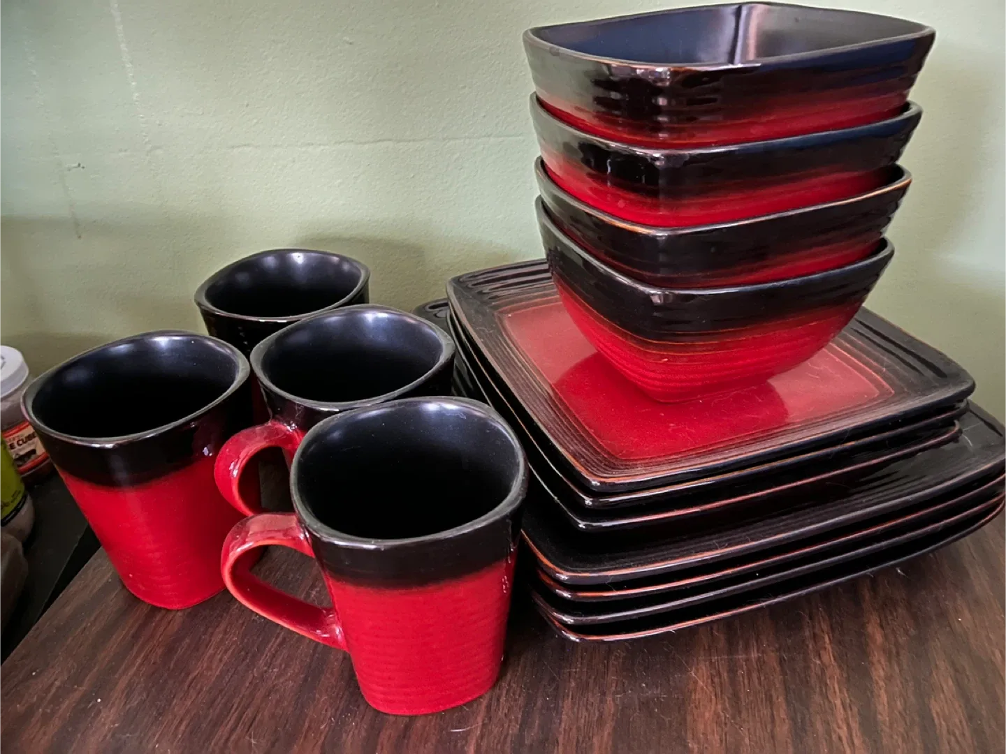 Red & Black Square Dinnerware Set
