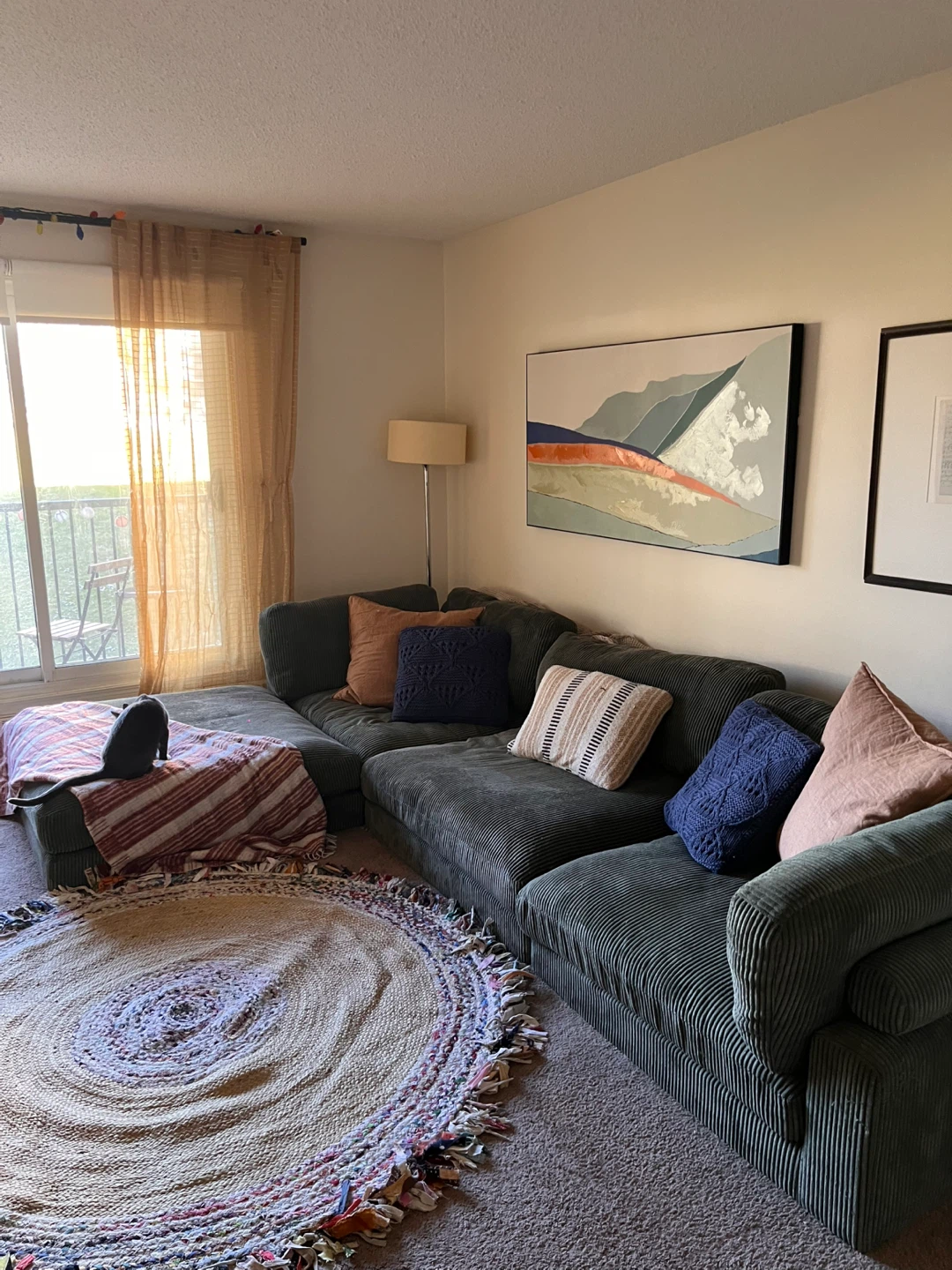 Olive Green Corduroy Sectional Sofa