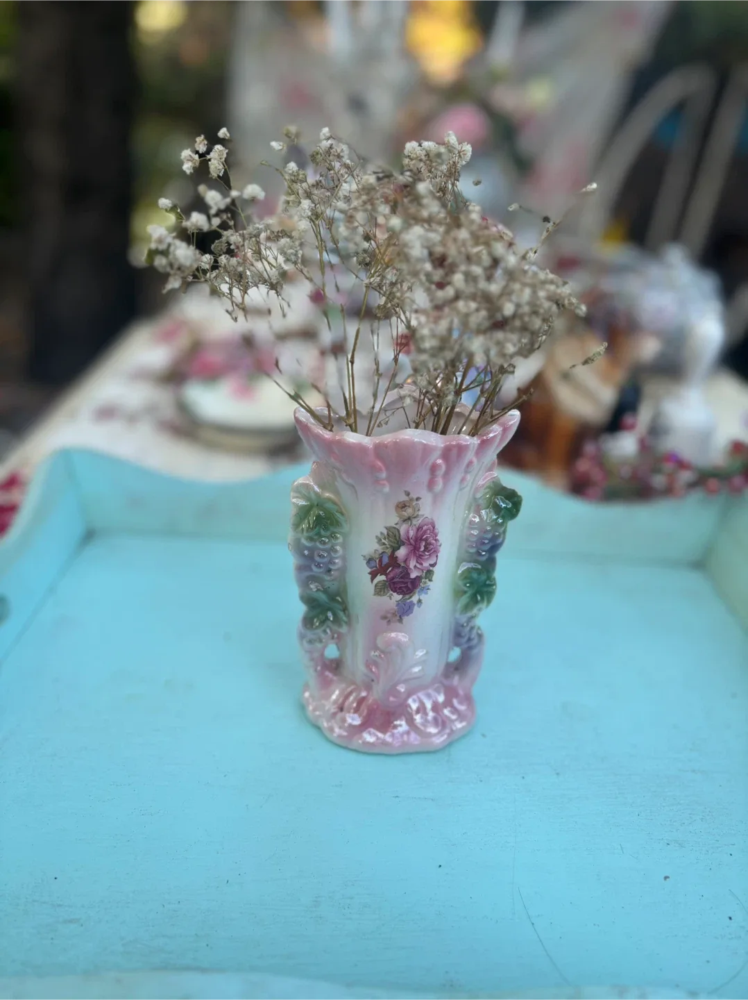 Vintage Floral Vase iridescent pearl finish image indicator(2)