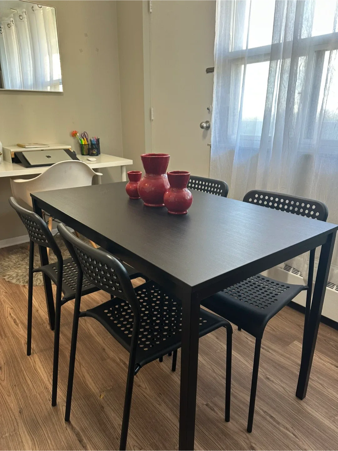 IKEA SANDSBERG Black Dining Table with 4 Chairs thumbnail