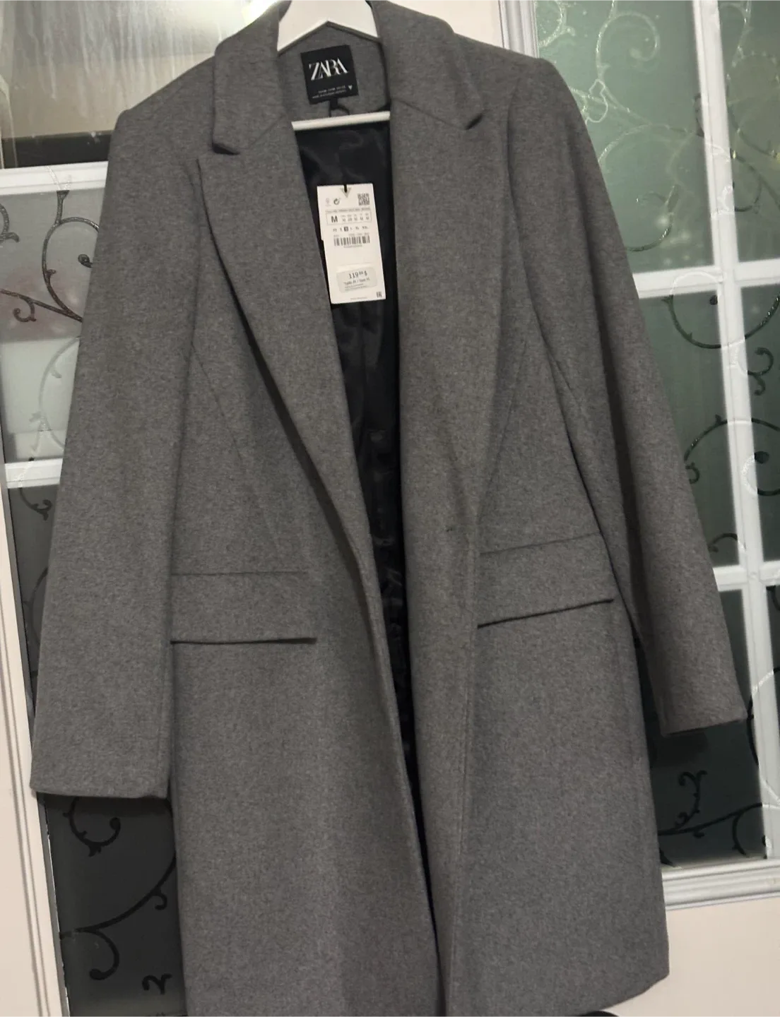Zara Grey Wool Blend Coat - Size M