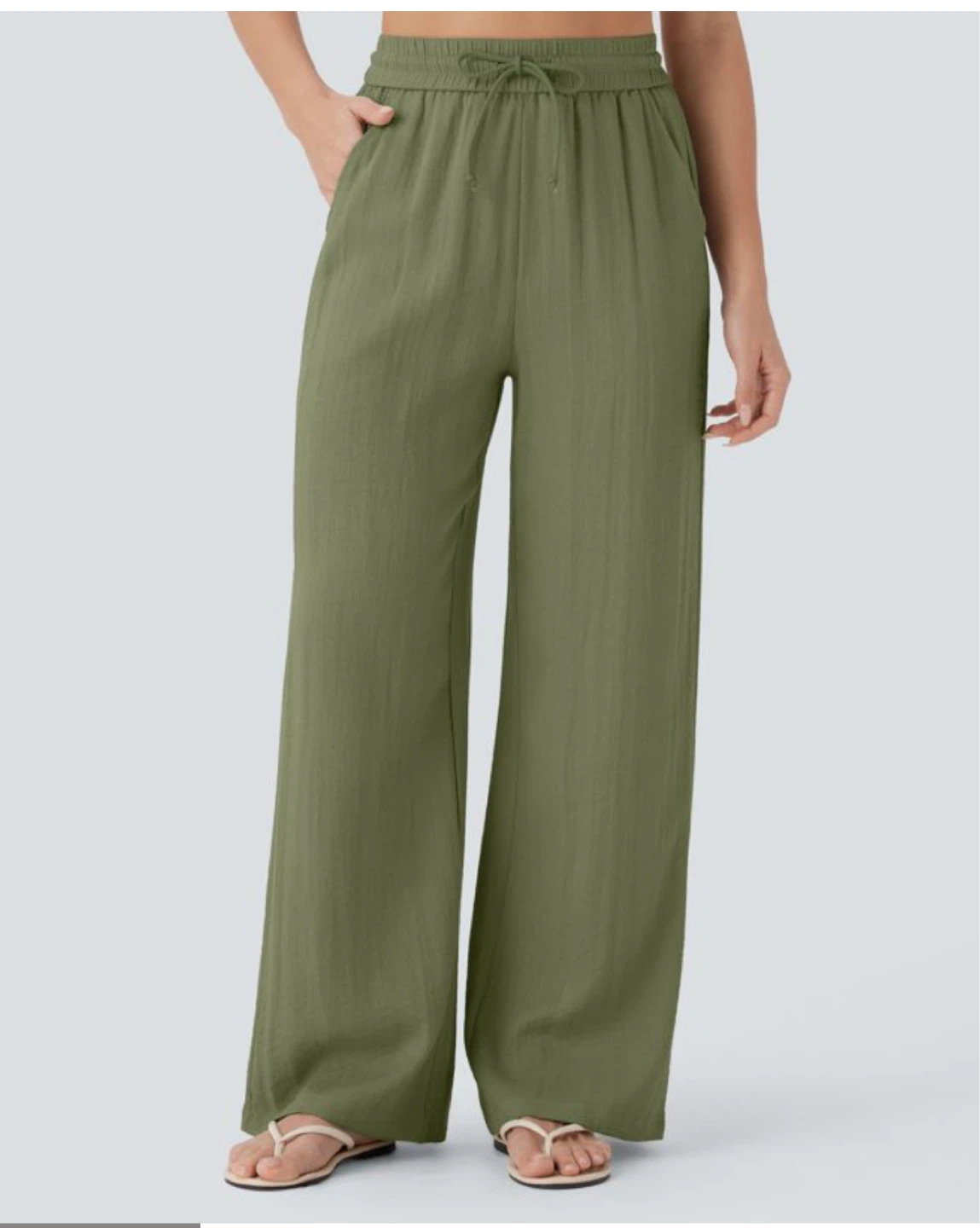 Wide Leg Palazzo linen feel Pants- Halara