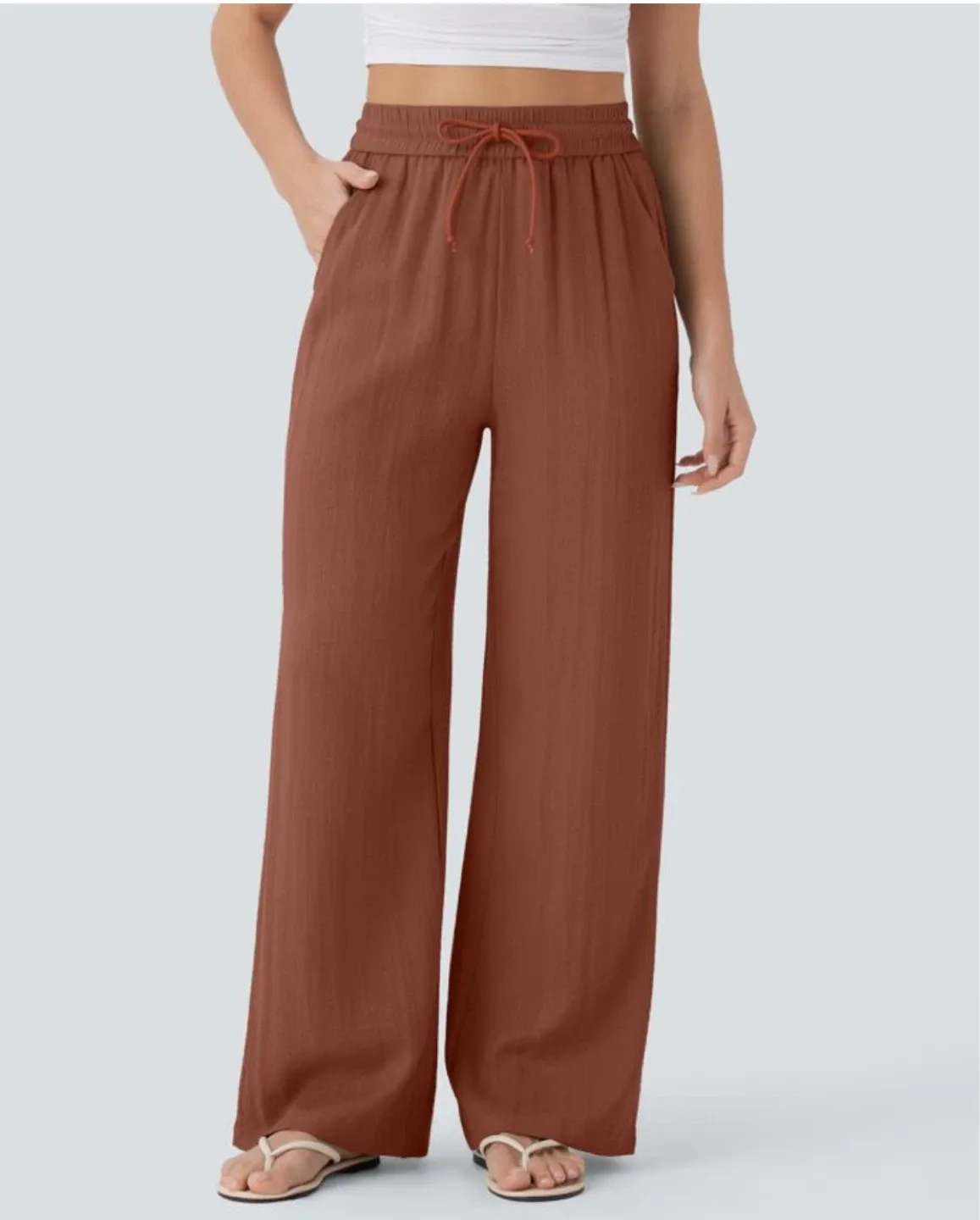 Wide Leg Palazzo linen feel Pants- Halara image indicator(2)