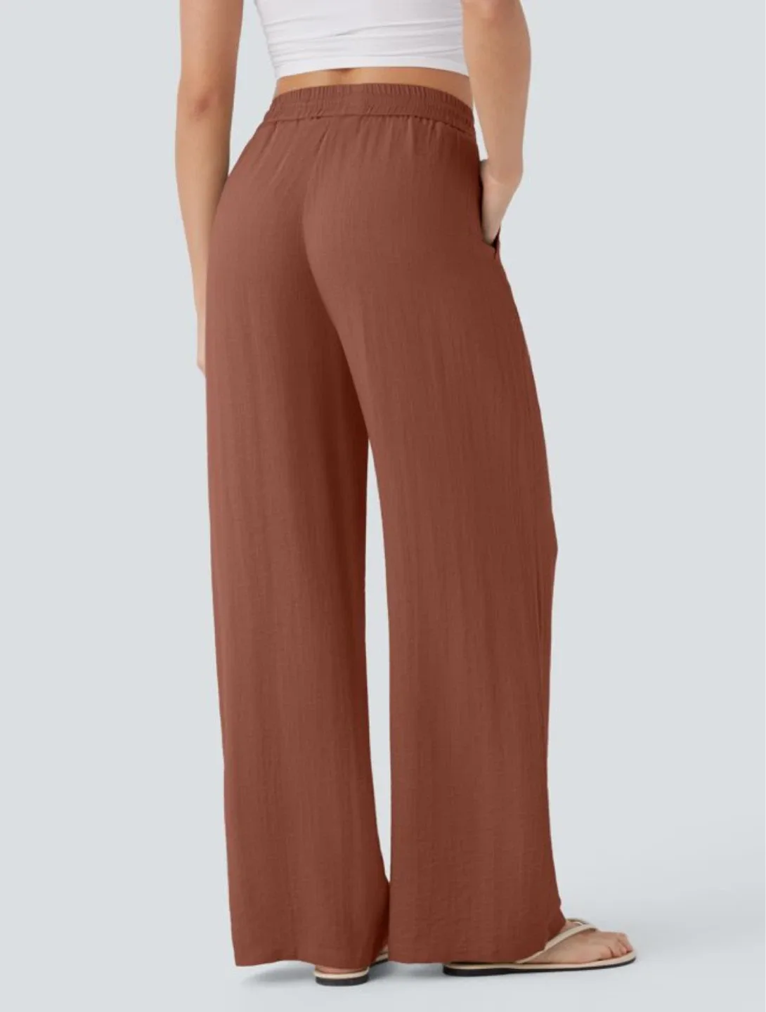 Wide Leg Palazzo linen feel Pants- Halara image indicator(4)