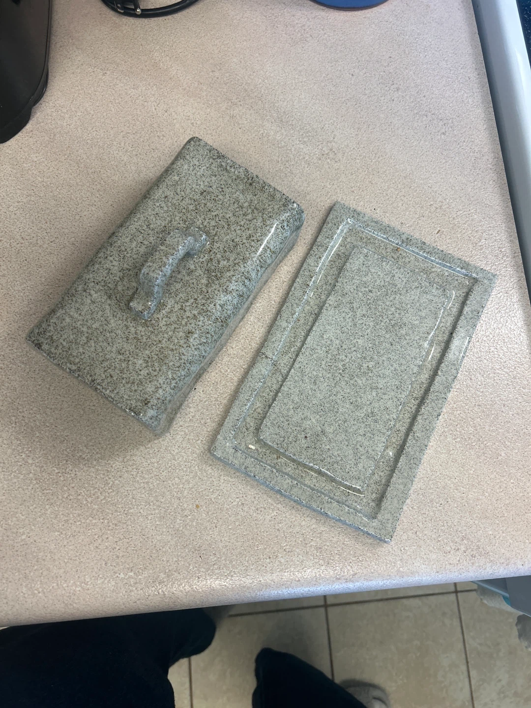 Butter dish speckled ceramic with Lid - photo 5