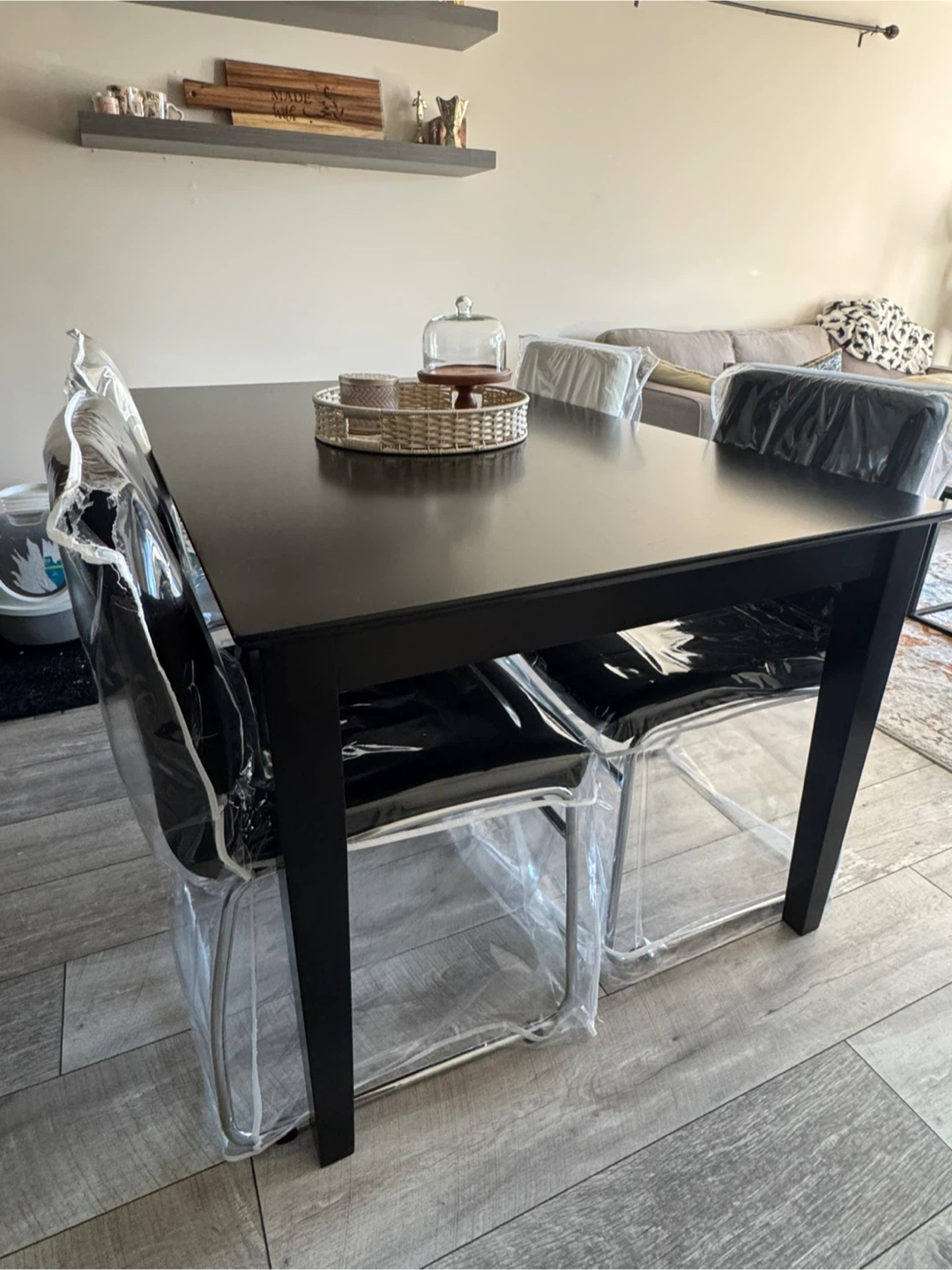 Dining Table with 4 Black Chairs