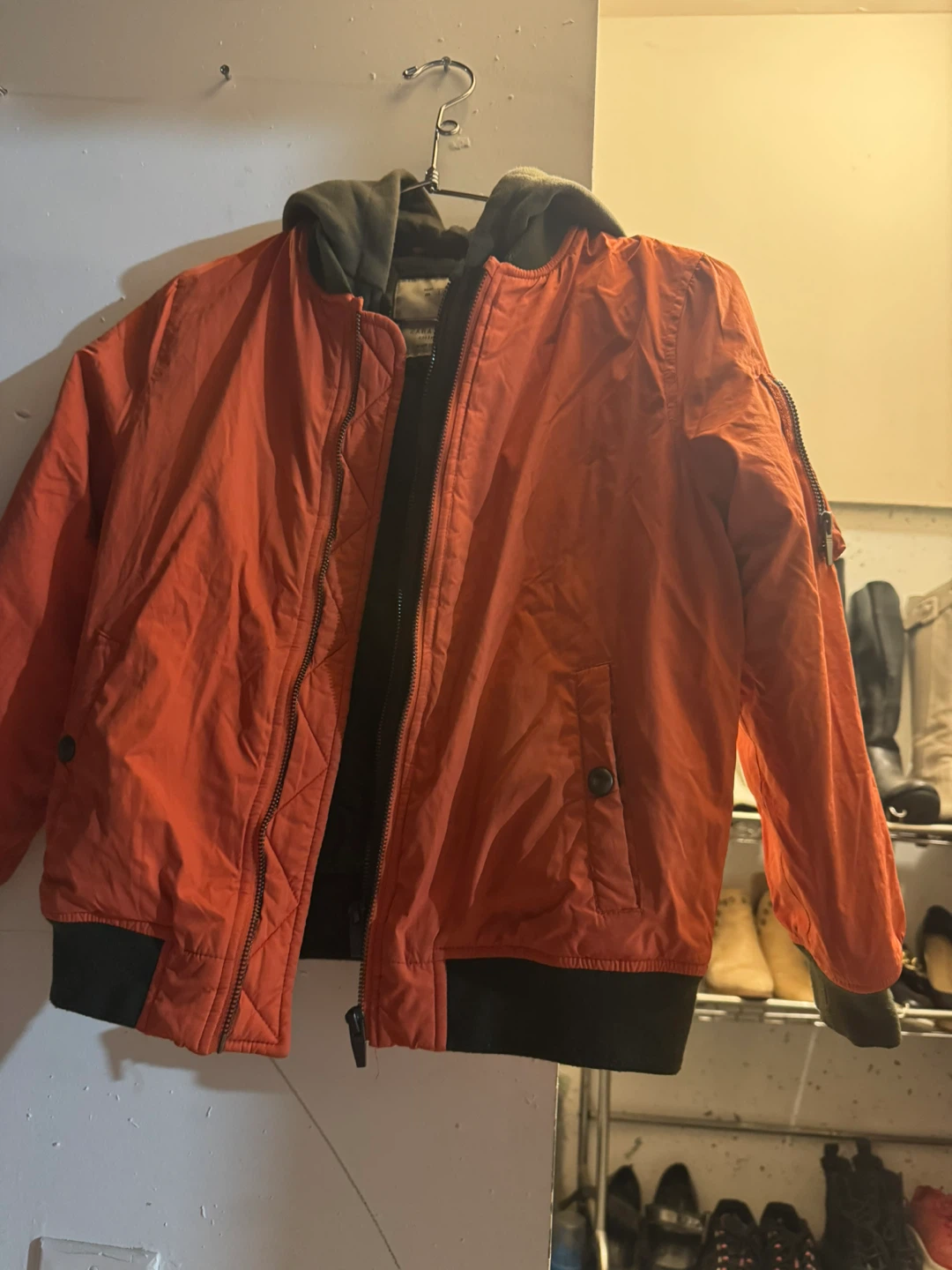 Zara Boys Orange Hooded Bomber Jacket - Size 8