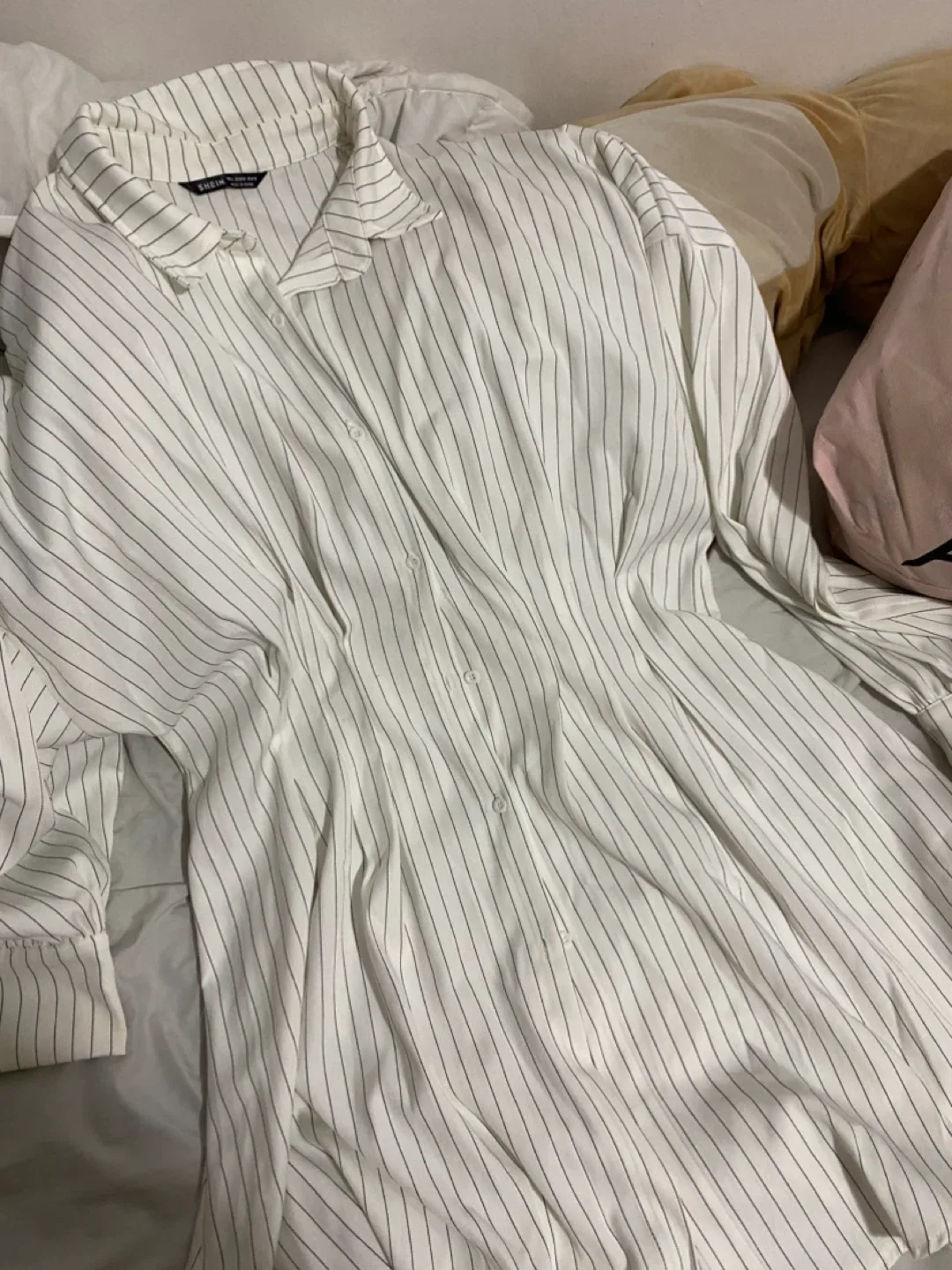 Shein White Striped Shirt Dress - Size L thumbnail
