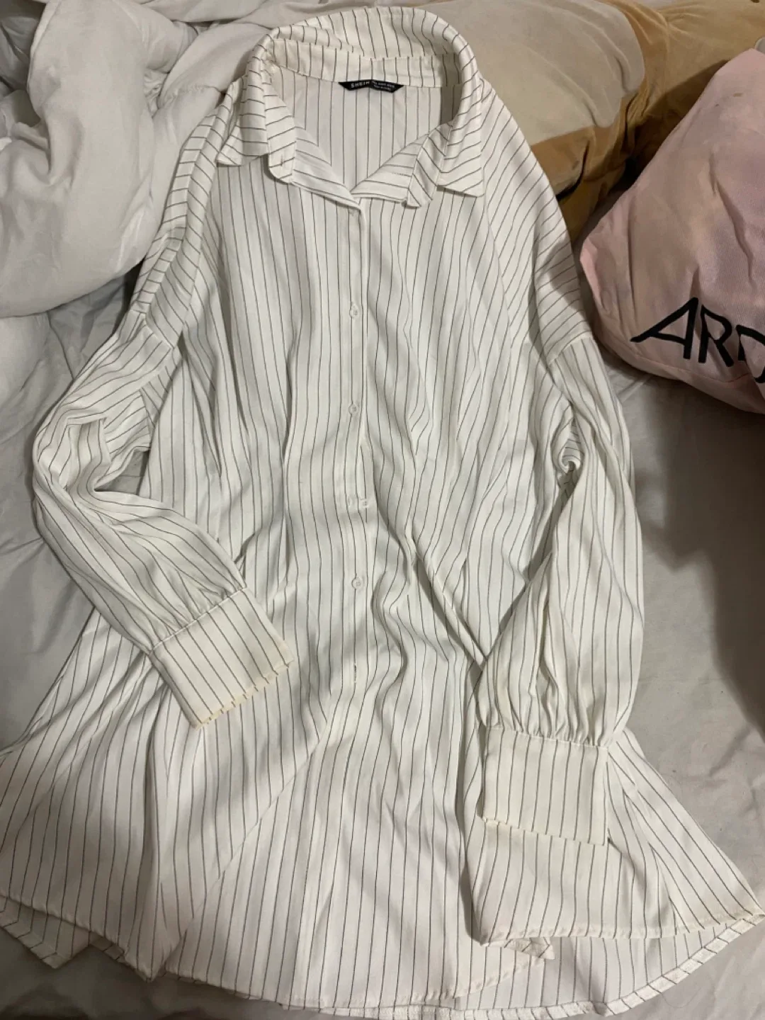 Shein White Striped Shirt Dress - Size L image indicator(3)