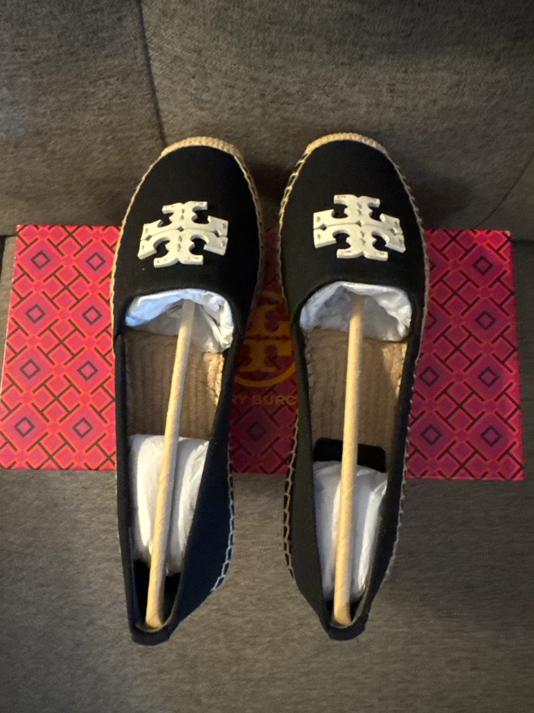 New Tory Burch Espadrille Slip-On Shoes, Black, Size 8