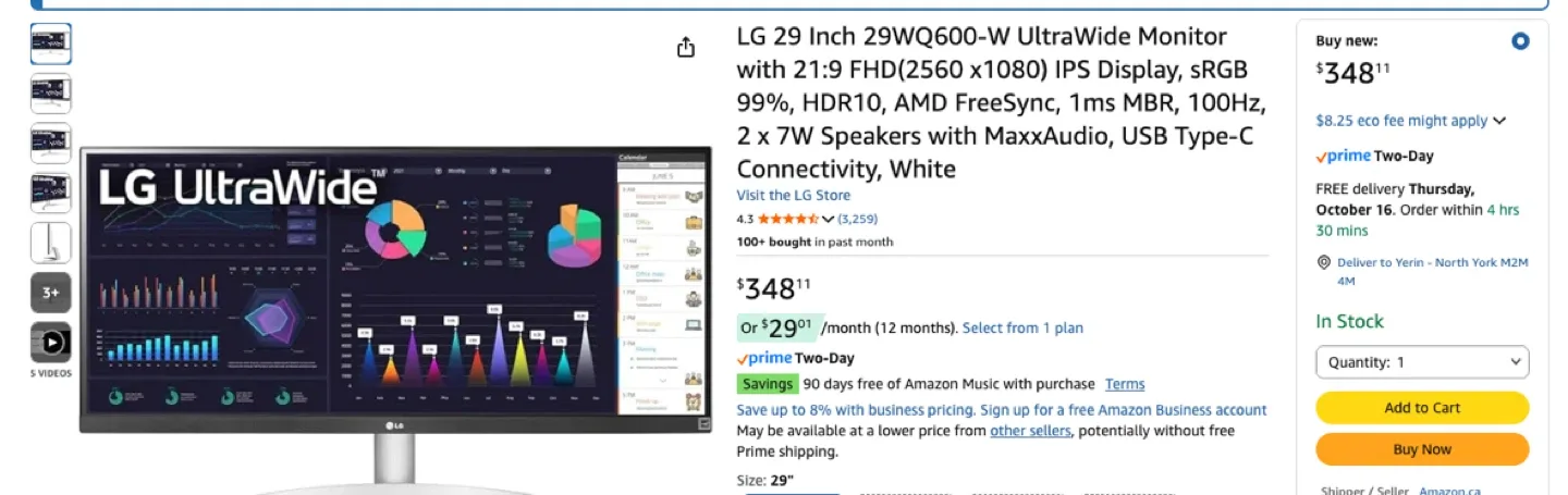 White LG 29" UltraWide Monitor image indicator(3)