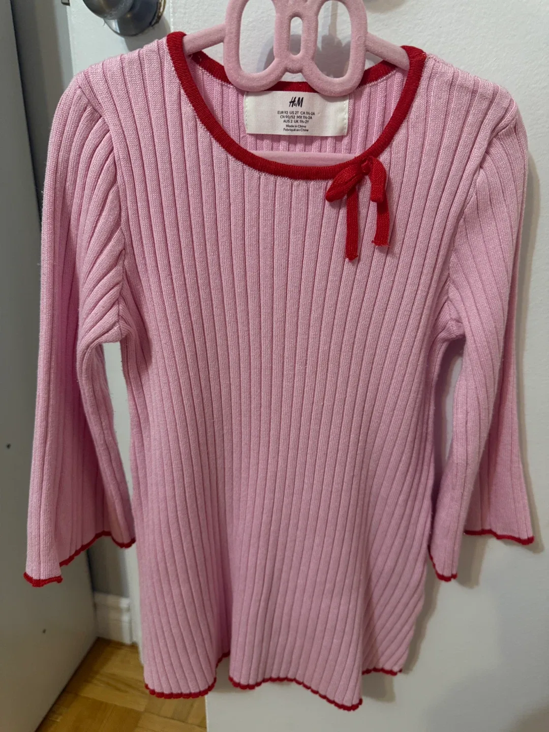 H&M Pink Ribbed Knit Dress - Size 2T thumbnail