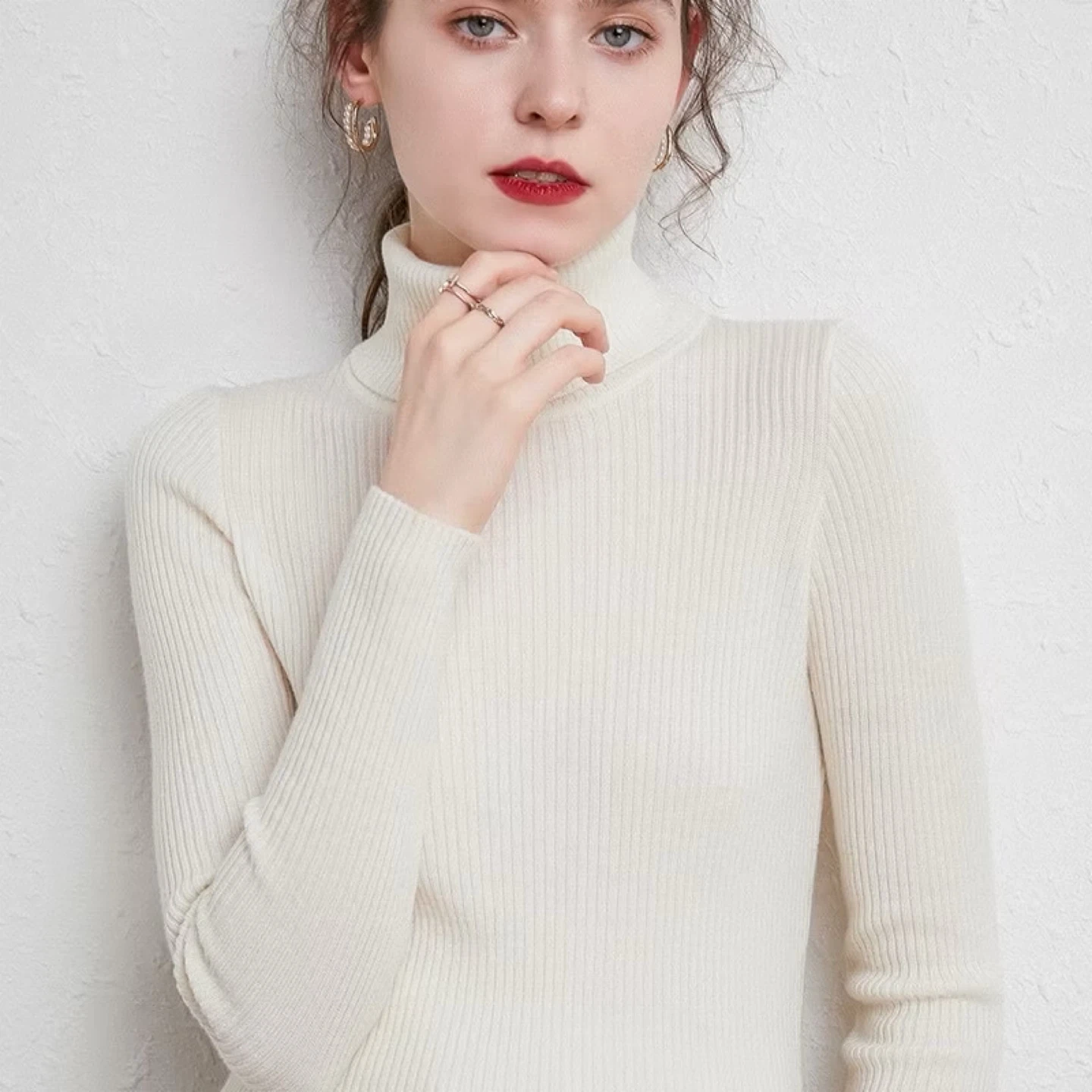 White Ribbed Turtleneck Sweater