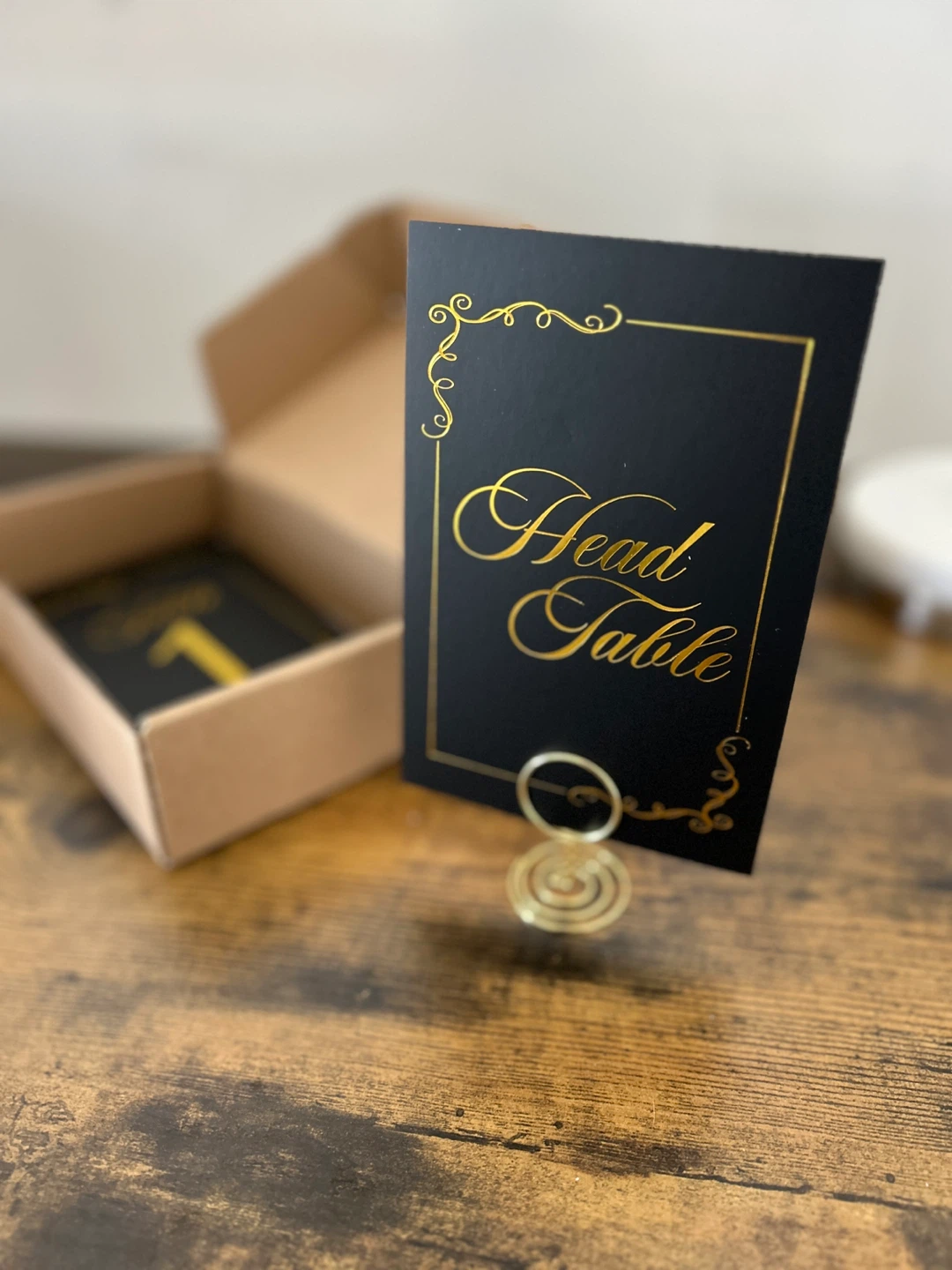 Table Number Holders & Cards, Black & Gold - photo 2