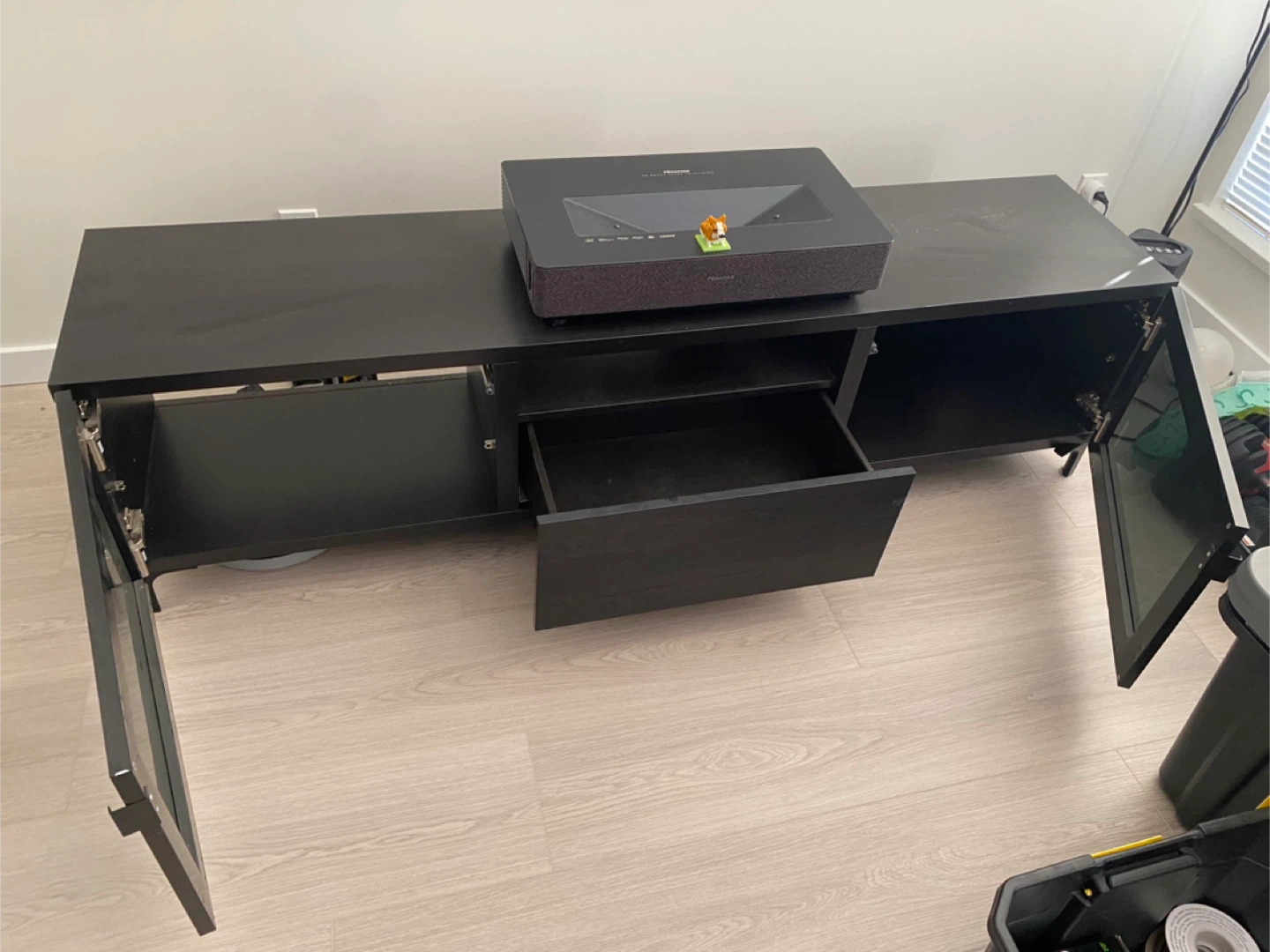 Black TV Stand with Glass Doors - photo 2
